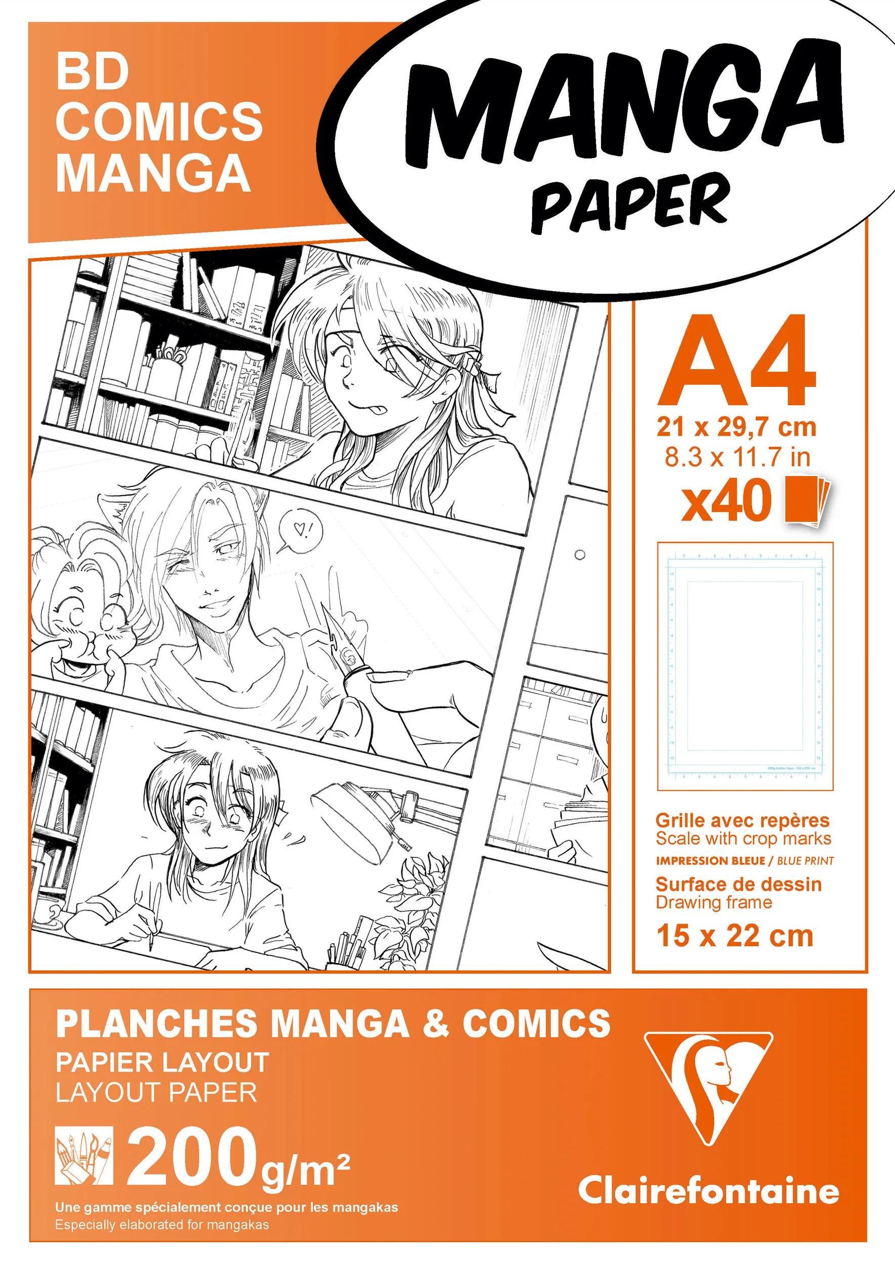 CLAIREFONTAINE Zeichenpapier Papier Manga, Packung/Etui 40 Bl A4 200g, einfachem Raster 94045C, Kunst Clairefontaine