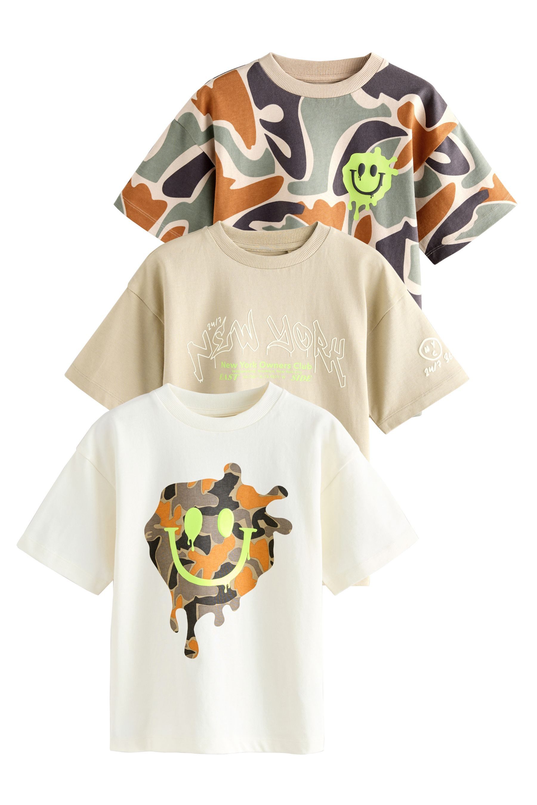 Next Print-Shirt 3er-Pack Relaxed Fit Kurzarm-T-Shirts günstig online kaufen