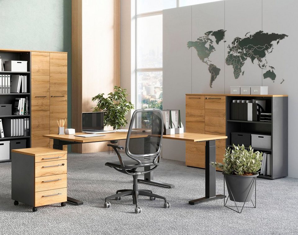 GERMANIA Büromöbel-Set GW-Agenda, (Set, 5-St), bestehend aus Schreibtisch,  Anbauplatte, Rollcontainer, Aktenschrank, Aktenregal