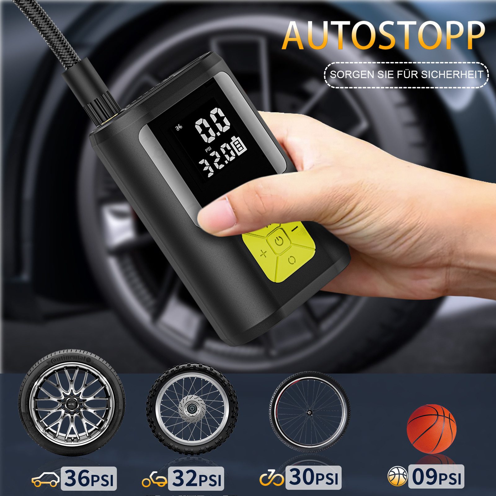 AeroAxis Akku-Luftpumpe Elektrische Luftpumpe, wiederaufladbare Luftpumpe 6000 mAh 150 PSI, mit Digitale LCD-Bildschirm für Auto Fahrrad Motorrad Bälle