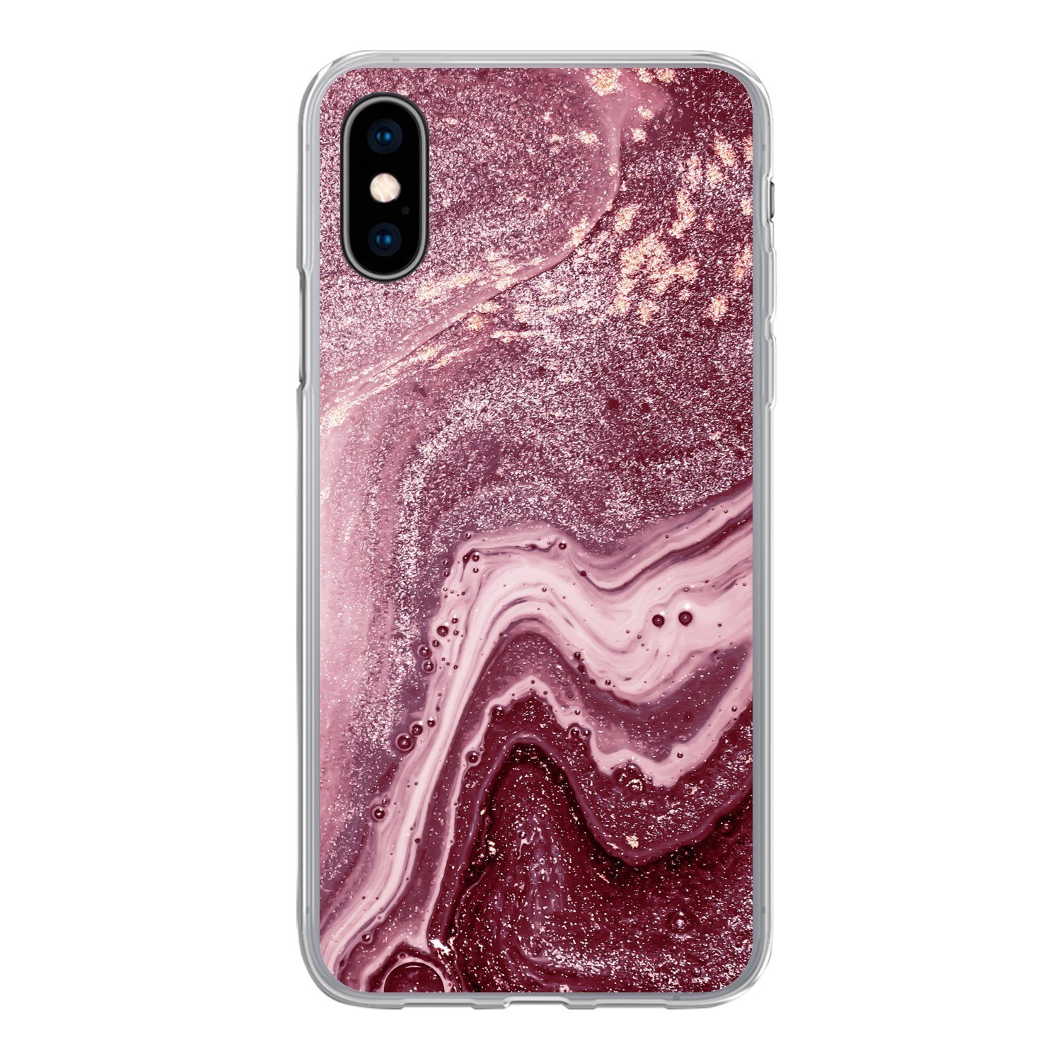 MuchoWow Handyhülle für Apple iPhone X Naturstein - Rosa - Glitter, Smartphone-Bumper, Print, Handy Schutzhülle Dünn