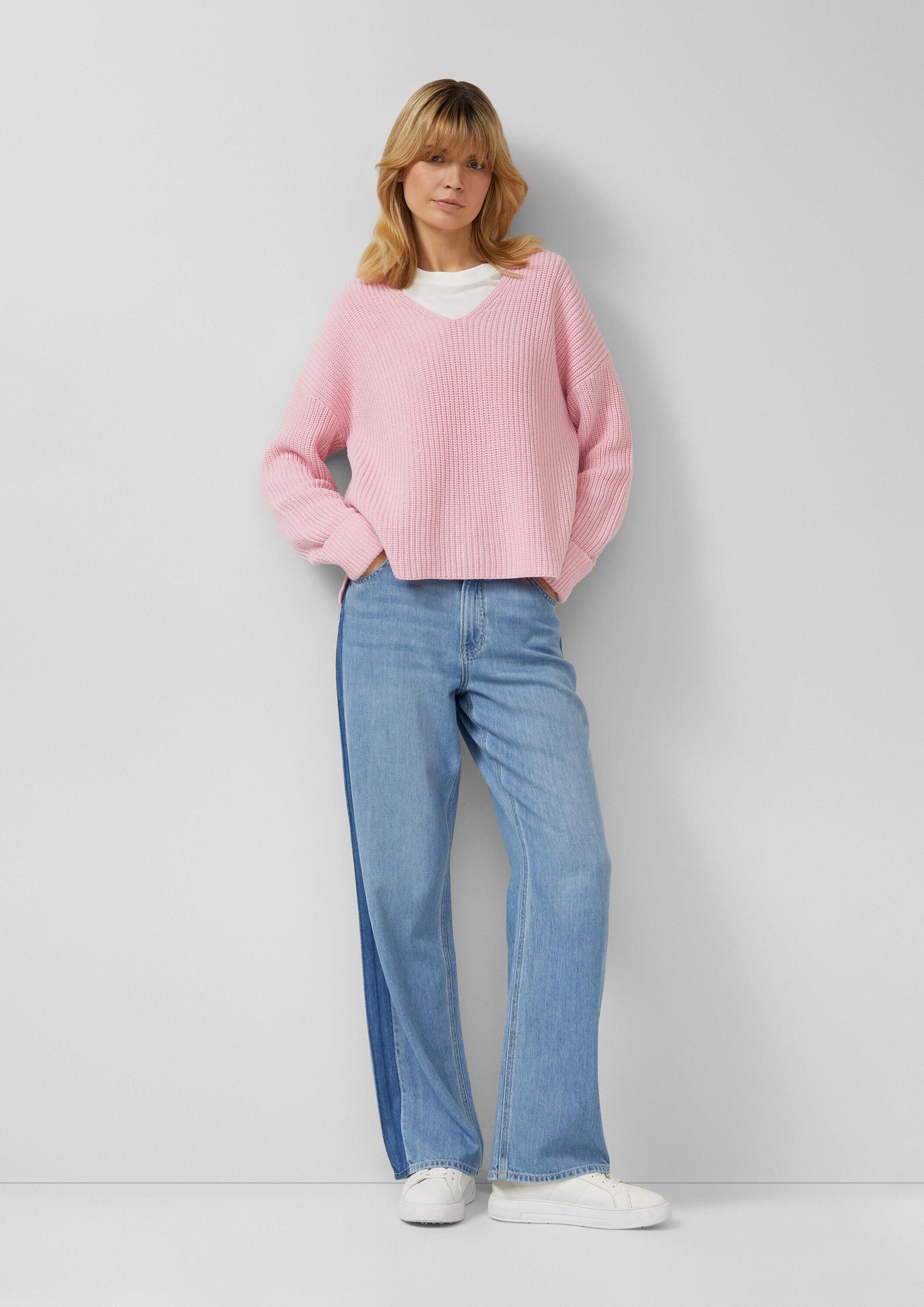s.Oliver Longpullover Strickpullover Grobstrickpullover mit V-Ausschnitt im Relaxed Fit