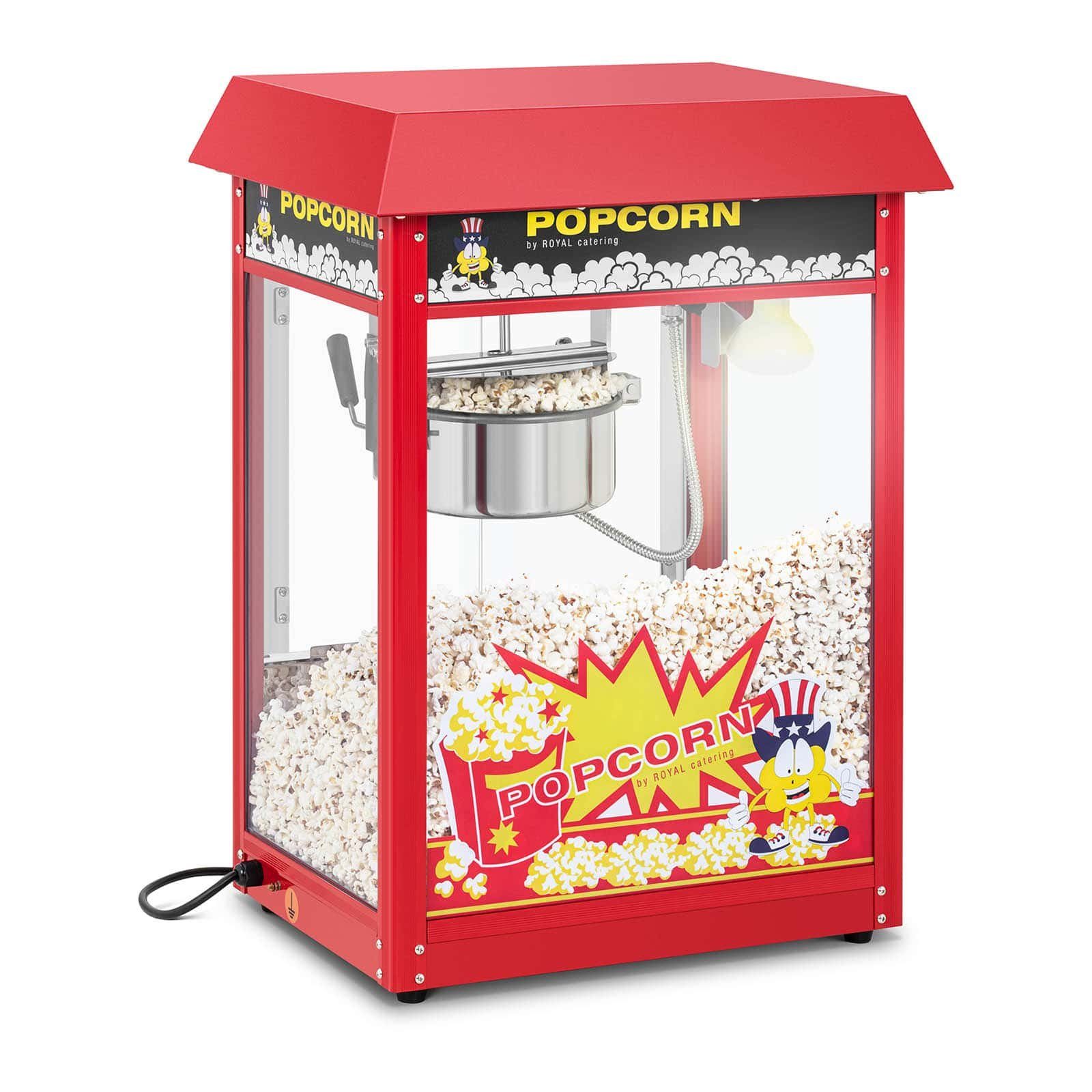 Royal Catering Popcornmaschine Kleine Popcornmaschine 1600W Edelstahl,gehärtetesglas,Teflonmaterial