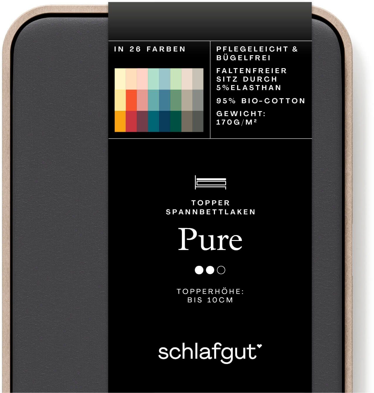 Schlafgut Spannbettlaken PURE TOPPER Bio-Baumwolle mit Elasthan 170 g/m² für Topper bis 10 cm, Jersey-Elasthan, Gummizug: rundum, (1 Stück), PREMIUM Laken für M – Bild 2 von 5