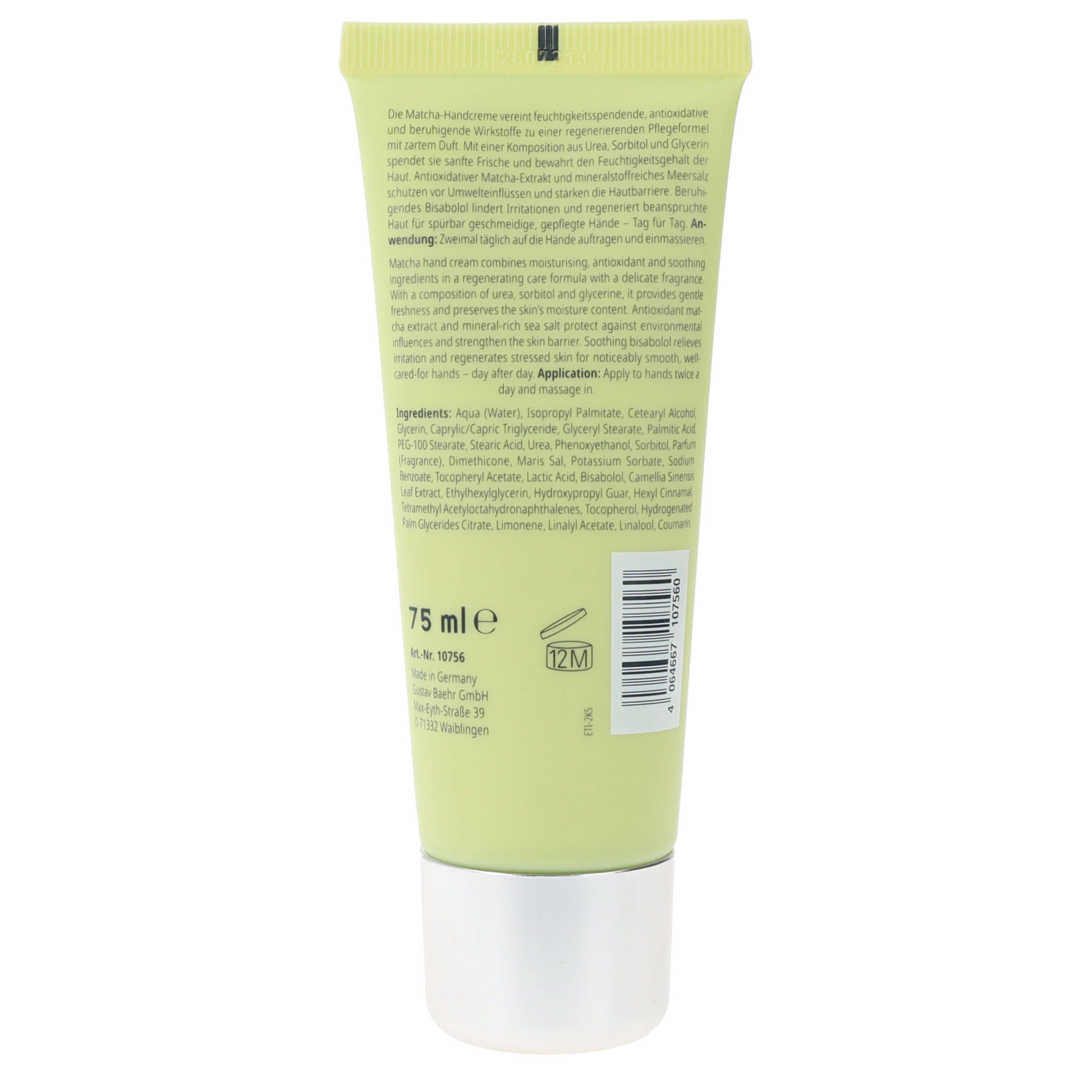 BAEHR BEAUTY CONCEPT Handcreme Baehr Beauty Concept Matcha-Handcreme 75ml zarter, erfrischender Duft, 1-tlg., Matcha-Extrakt, Urea, Glycerin und Bisabolol pflegen intensiv