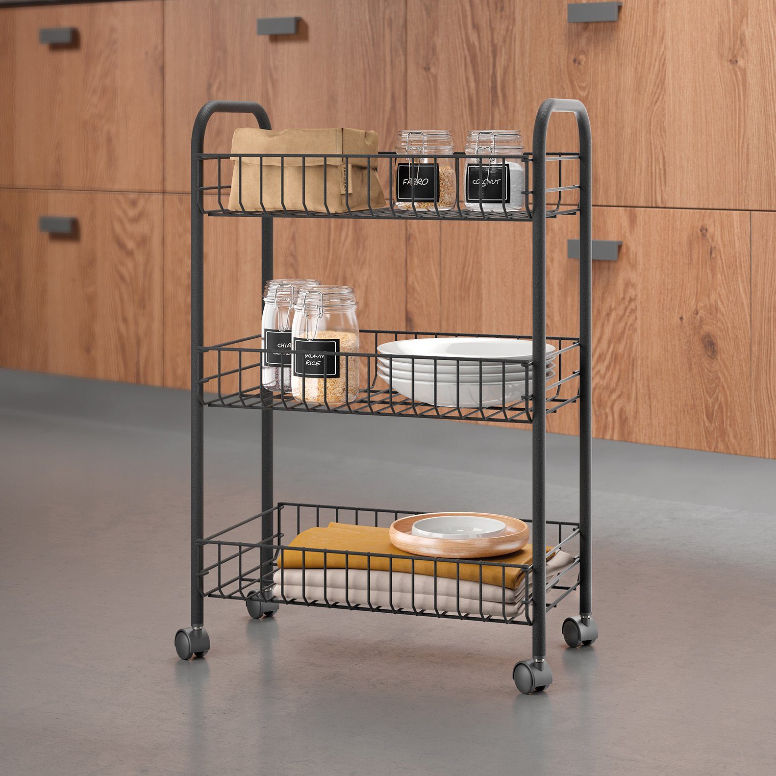 Metaltex Rollwagen Lugano Lava, (1 St), Industrial Look, 3 Etagen