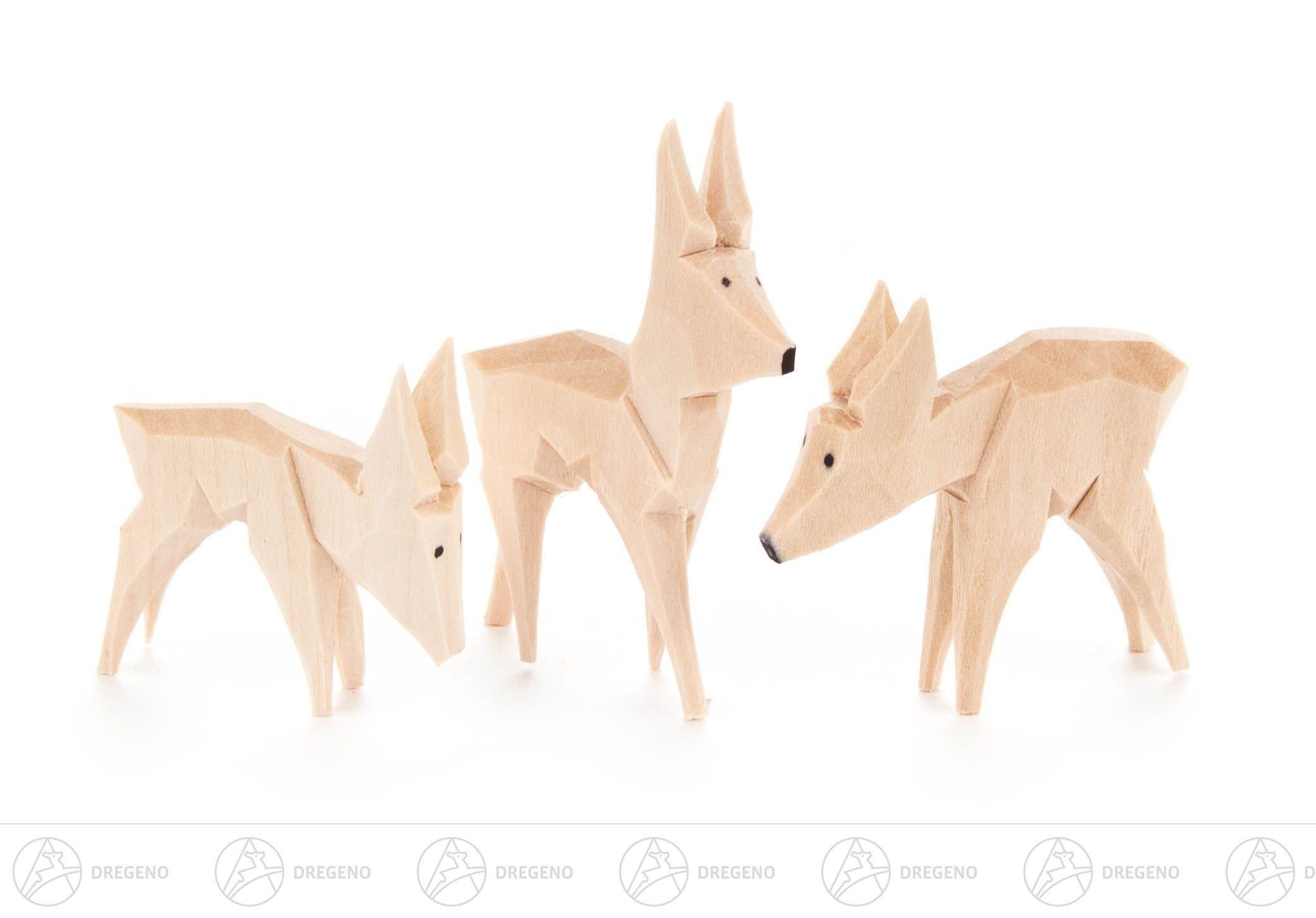 Dregeno Erzgebirge Weihnachtsfigur Miniatur Rehe geschnitzt (3) Höhe ca 4,5 cm NEU