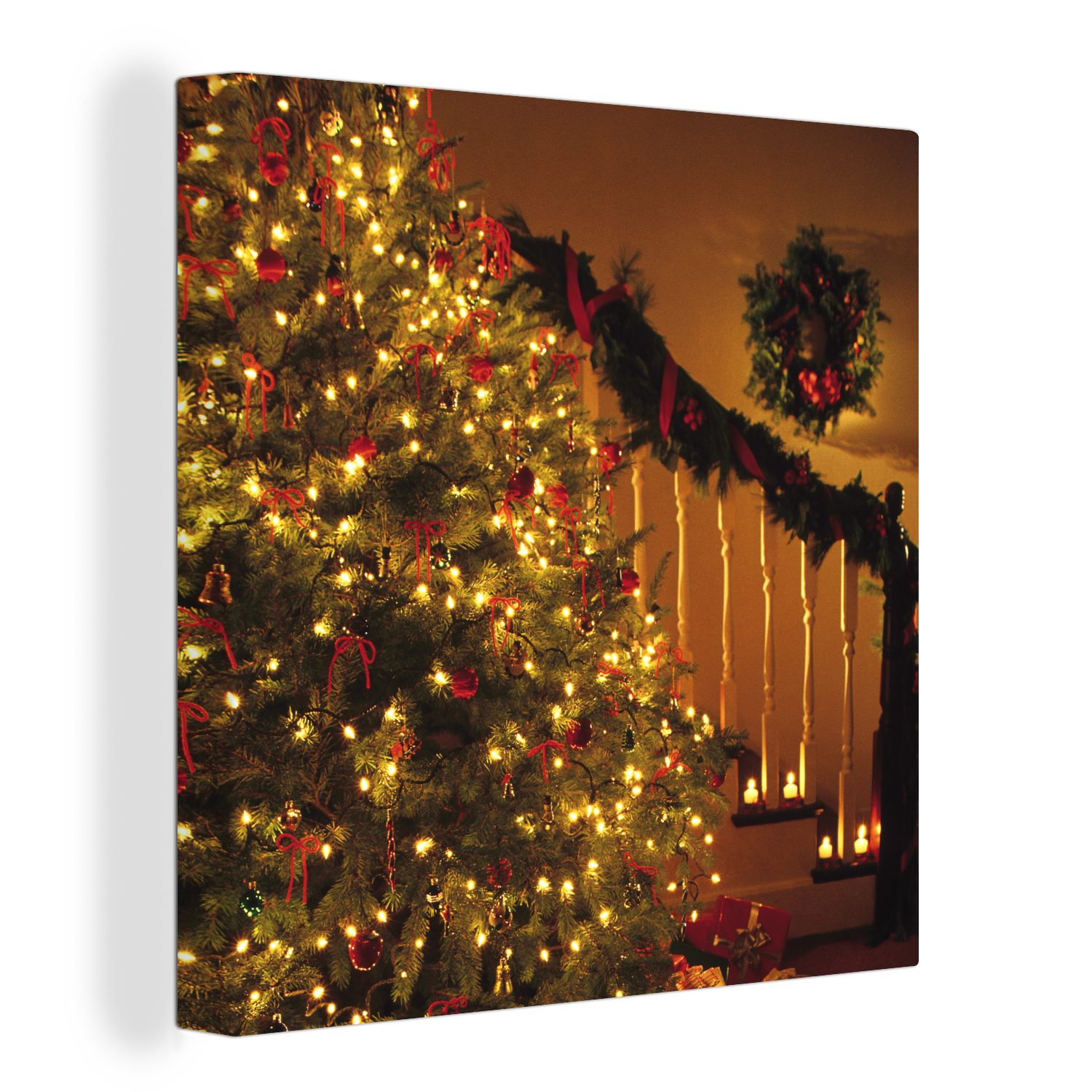 OneMillionCanvasses® Leinwandbild Weihnachten - Weihnachtsbaum - Weihnachtsschmuck, (1 St), Leinwand Bilder für Wohnzimmer Schlafzimmer