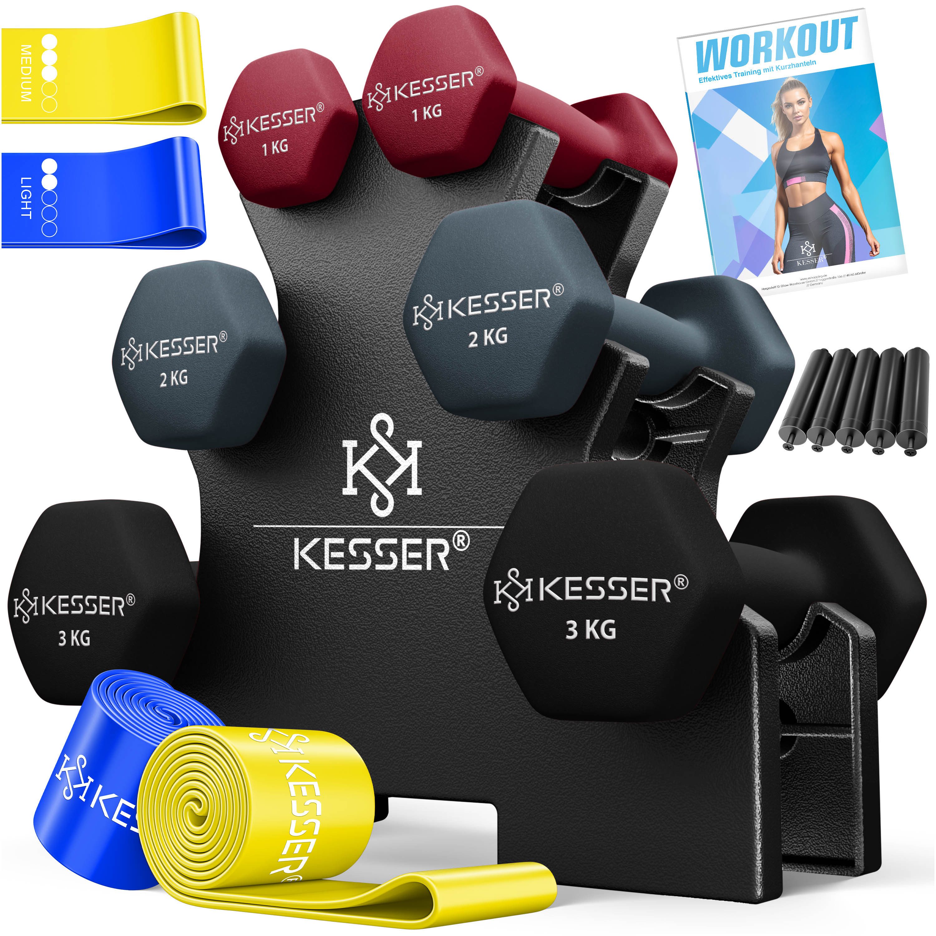 KESSER Hantel-Set, (12 kg Set 2 x (1+2+3), Kurzhantel Gymnastikhanteln mit Ständer Aufbewahrung