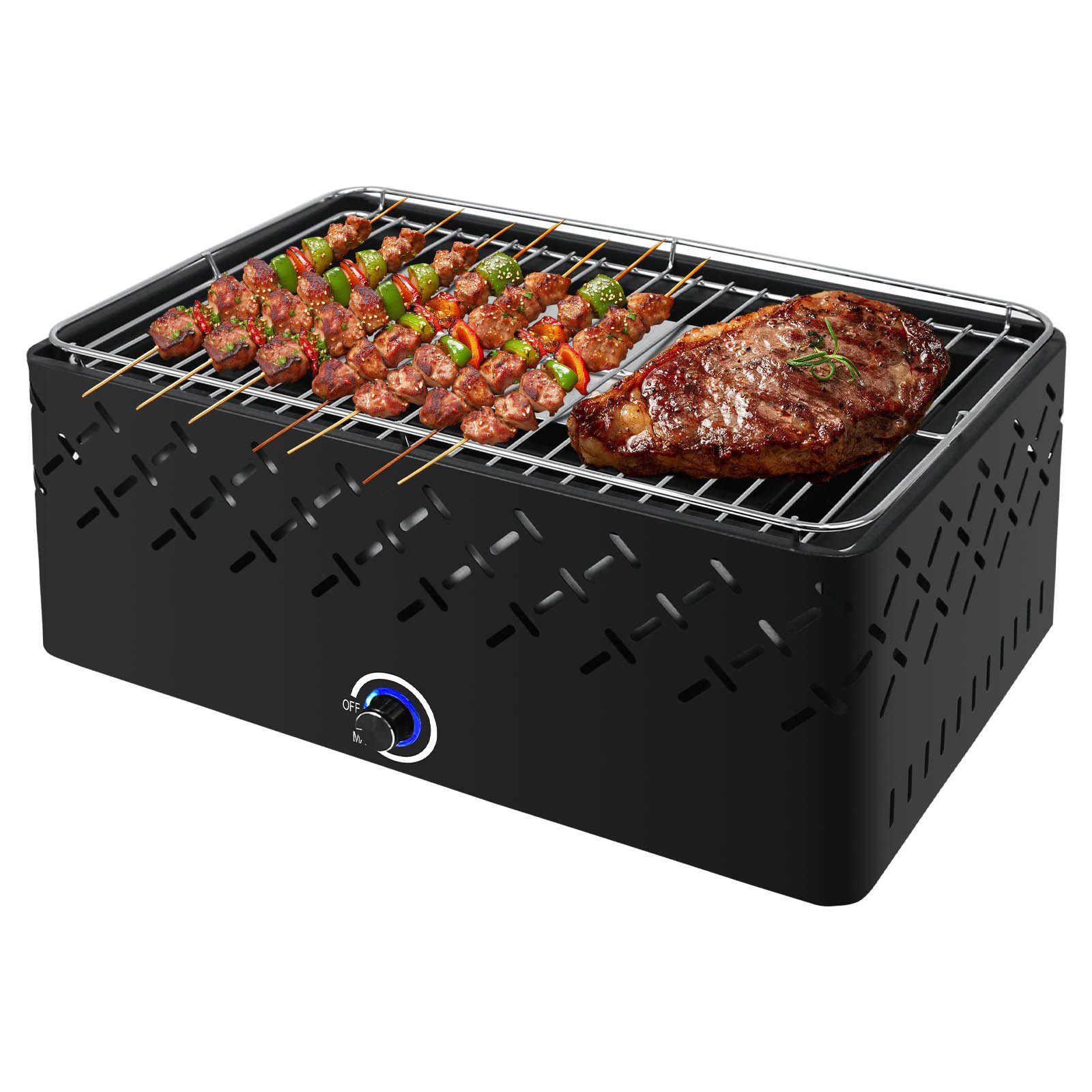 SunJas Holzkohlegrill K-Y4529 mit aktivbelüftung elektrogrill, Tischgrill Tragbarer Grill Schnellzündend Fast Raucharm