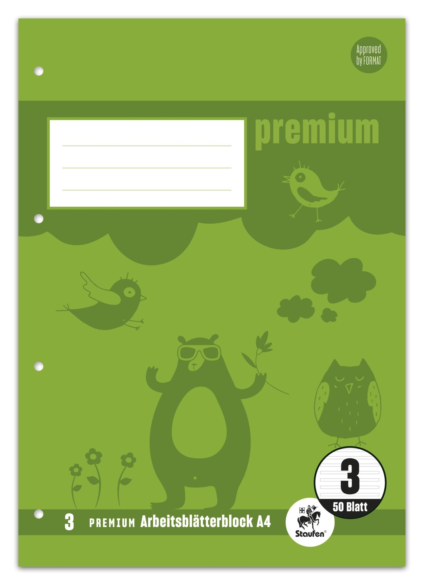 Staufen Notizblock Arbeitsblätterblock PREMIUM LIN 3 - A4 80 g/qm 50 Blatt beidseitig mit