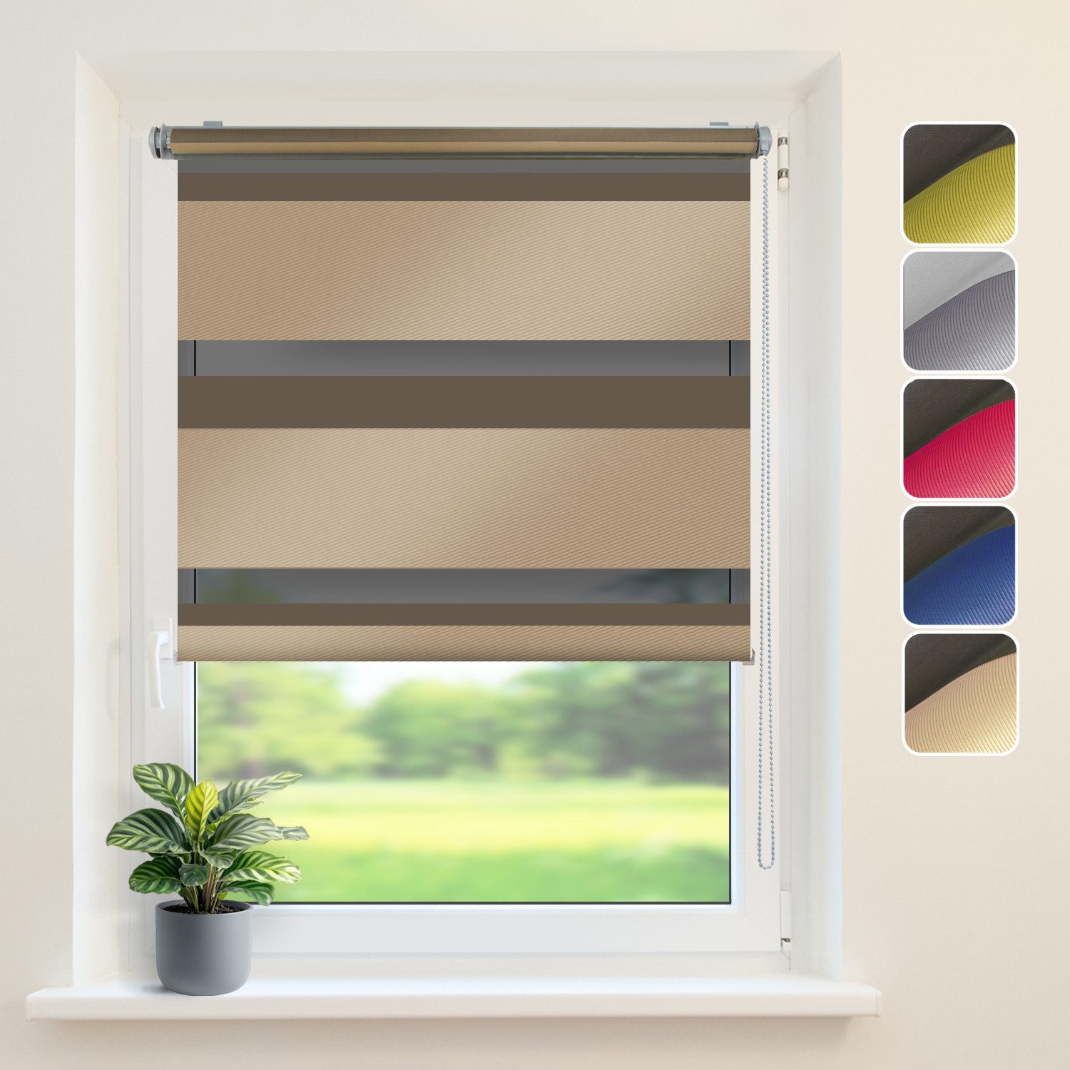 Doppelrollo "Metallic" Rollo Klemmfix-Halterung, DomDeco, Klemm- oder Schraubmontage, Klemmbar, Kettenzug, ohne Bohren, Sicht- und Blendschutz