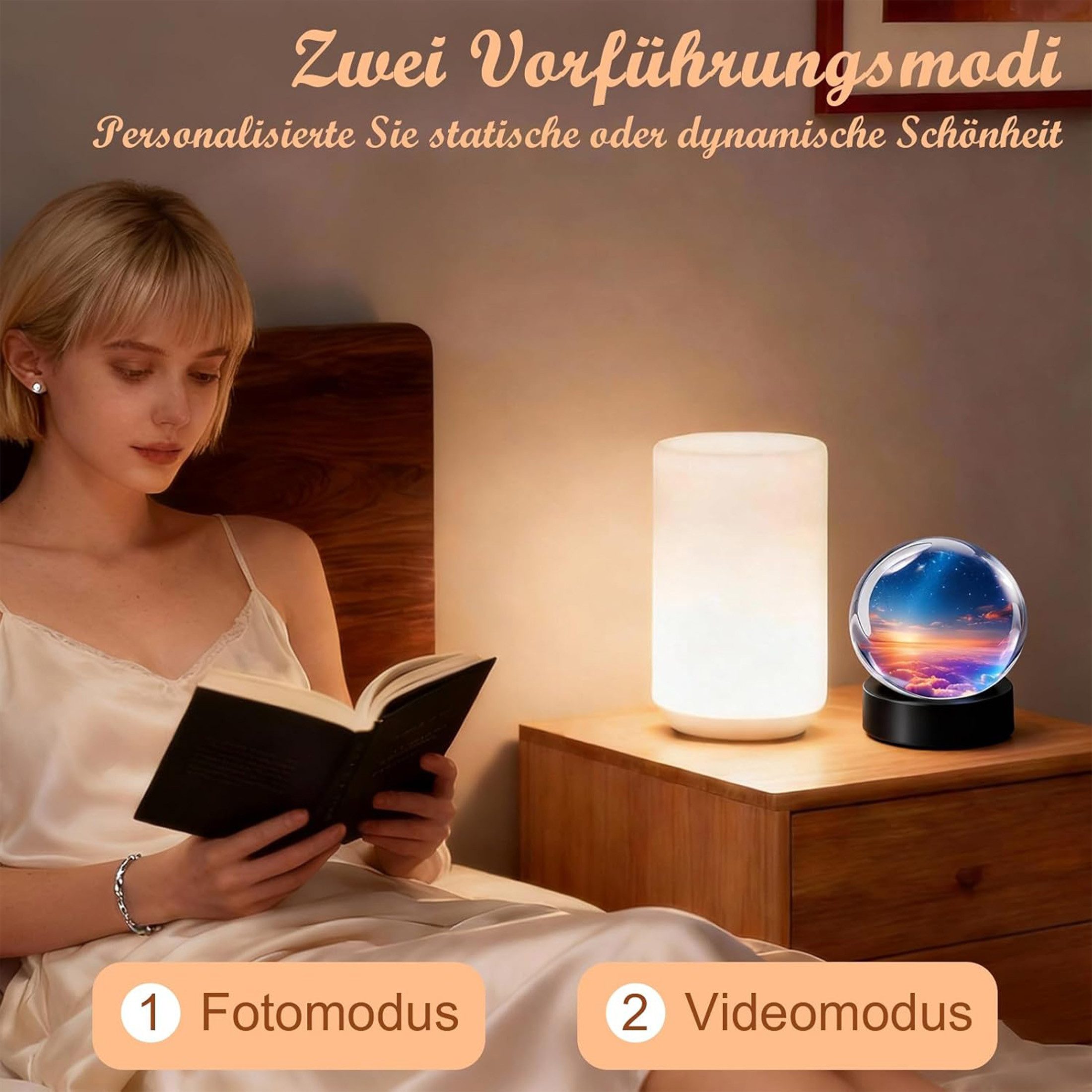 Fyrove Kristallkugel Video Player 7cm, MP4-Player, digitale Erinnerungskugel MP4-Player (3D-Anzeige, USB, Geschenkidee)