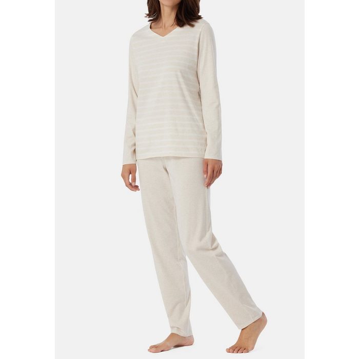 Schiesser Pyjama Essentials Stripes (Set 2 tlg) Schlafanzug Langarm - Baumwolle -