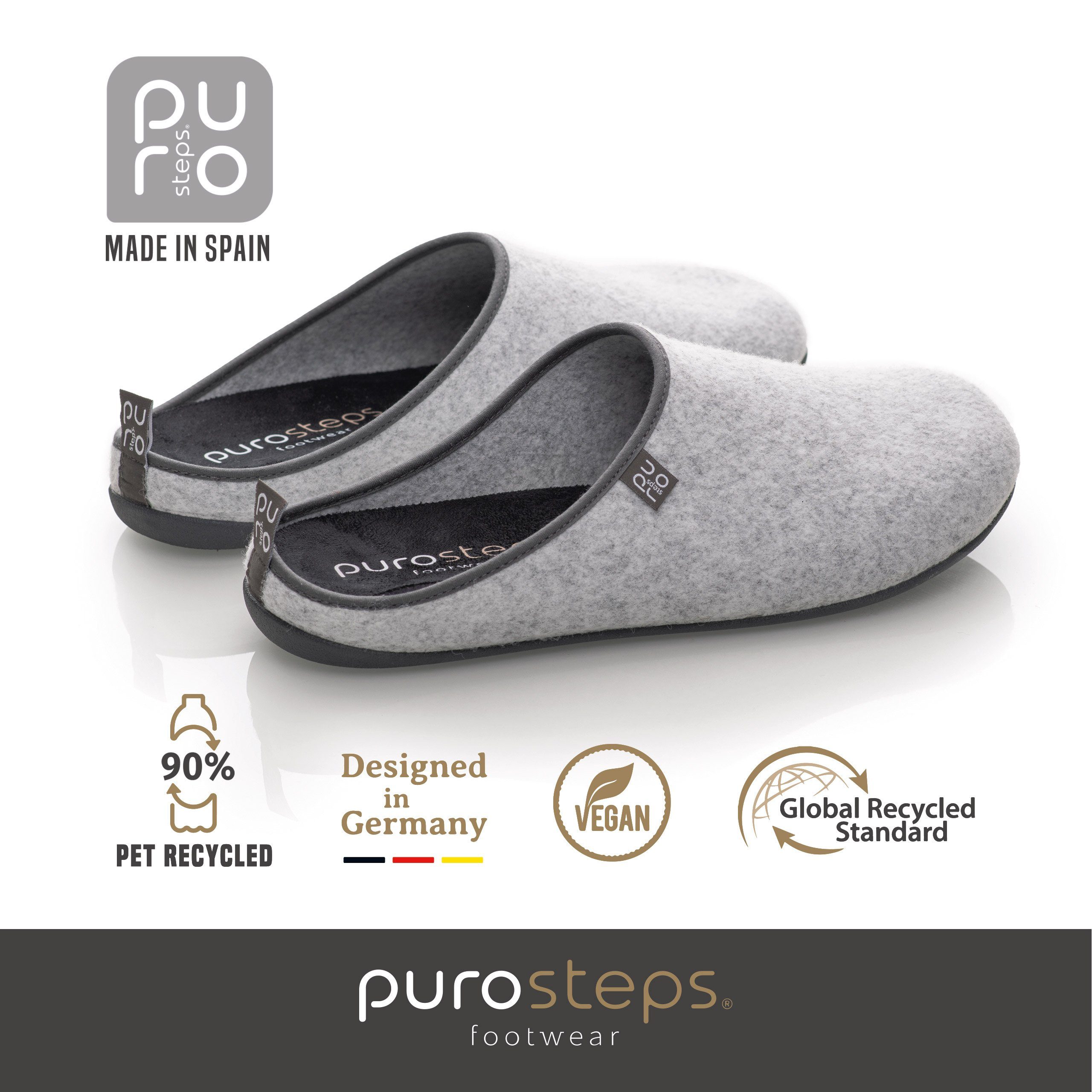 purosteps Fieltro-Eco Hausschuh Hergestellt aus recycelten PET Flaschen, Handgefertigt, Naturkautschuk