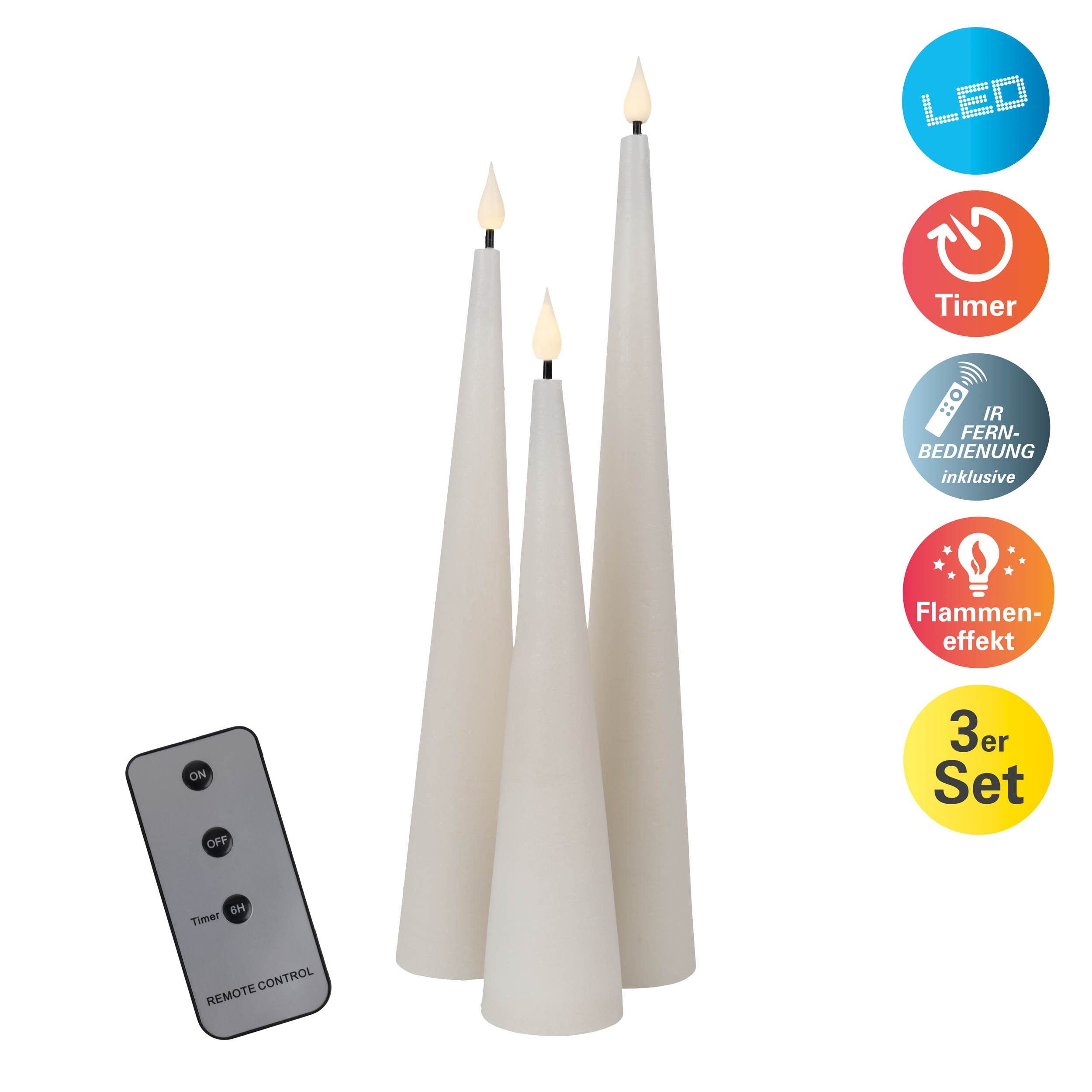 näve LED Dekolicht Nani, Timerfunktion, LED fest integriert, Warmweiß, 3er-Set LED Kerzen warmweiß, Echtwachs, Timer, Flammeneffekt