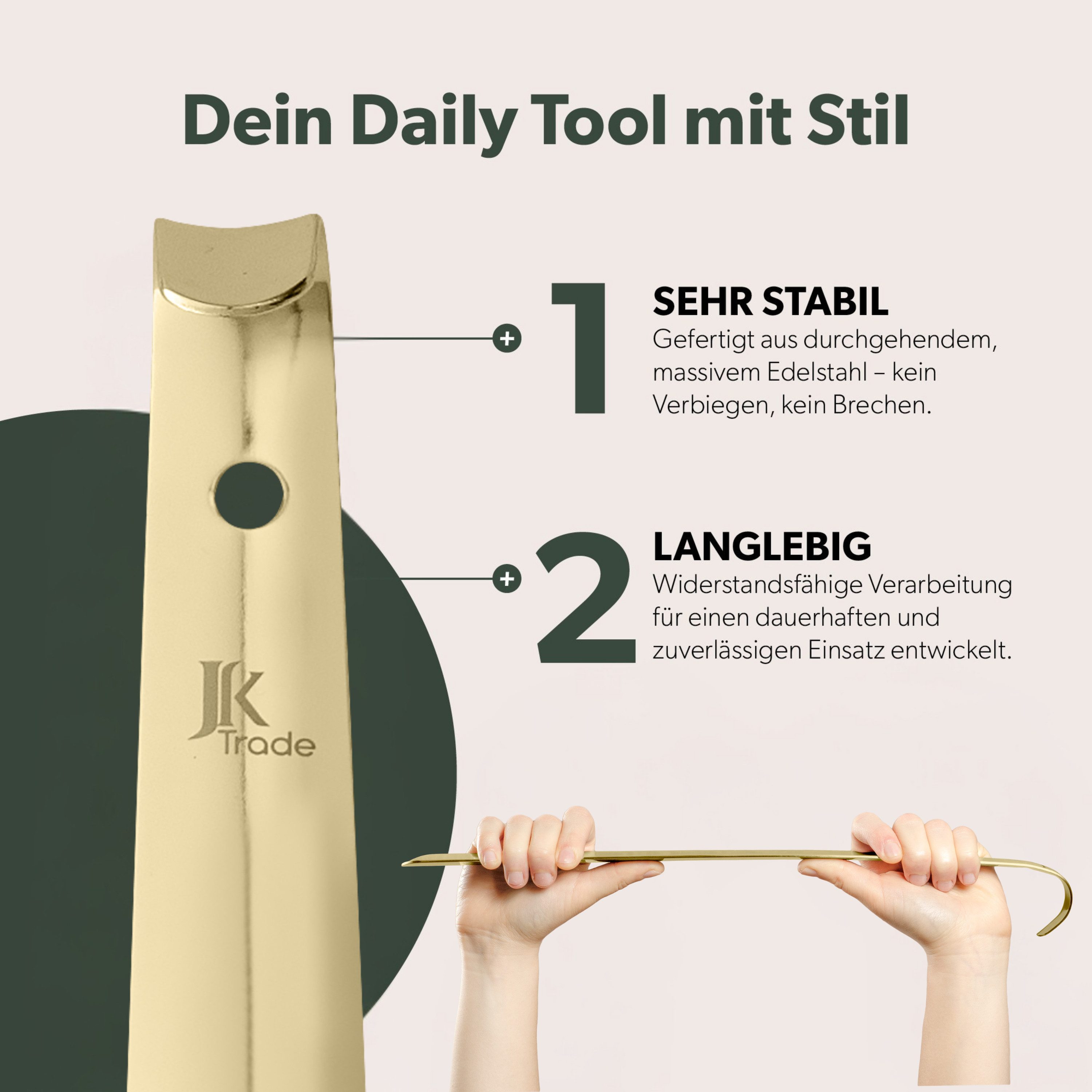 JK Trade Schuhlöffel 29cm Edelstahl Gold poliert (1-tlg., klein & stabil), für jede Sporttasche – Aufhängbar & hochwertig verarbeitet