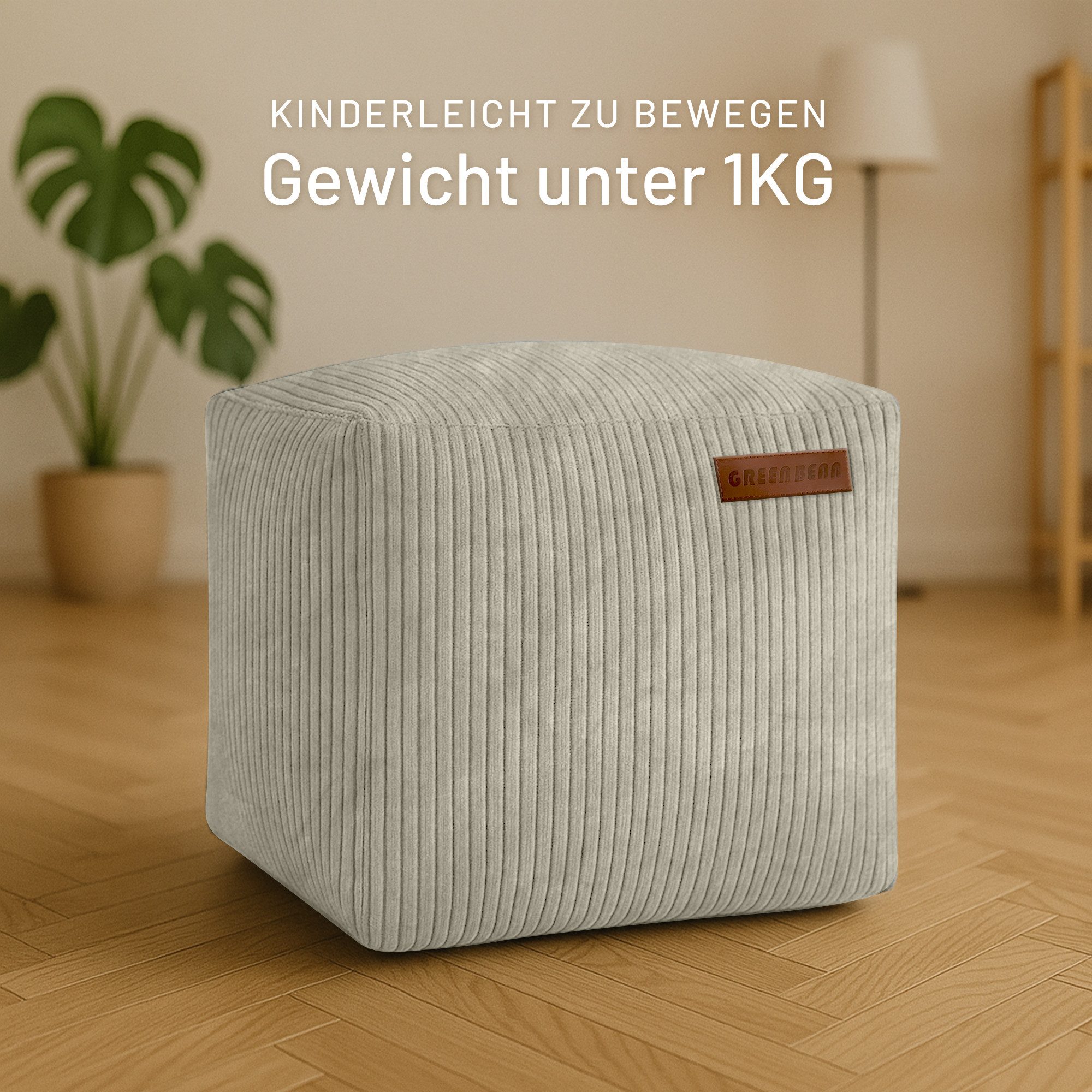 Green Bean Pouf Cube Cord (Indoor Sitzhocker Sitzkissen Fußhocker Relax-Sessel, Made in Germany), die ideale Ergänzung zum Sitzsack