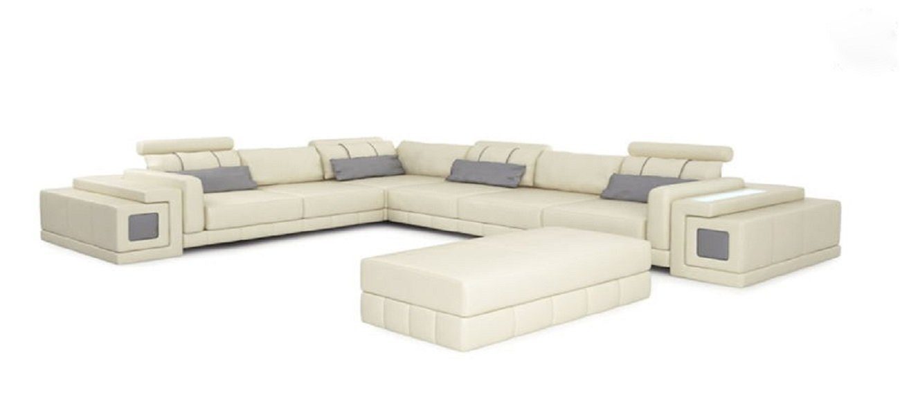 JVmoebel Ecksofa, Ledersofa U-Form Couch Wohnlandschaft Ecksofa Design Modern Sofa Beige