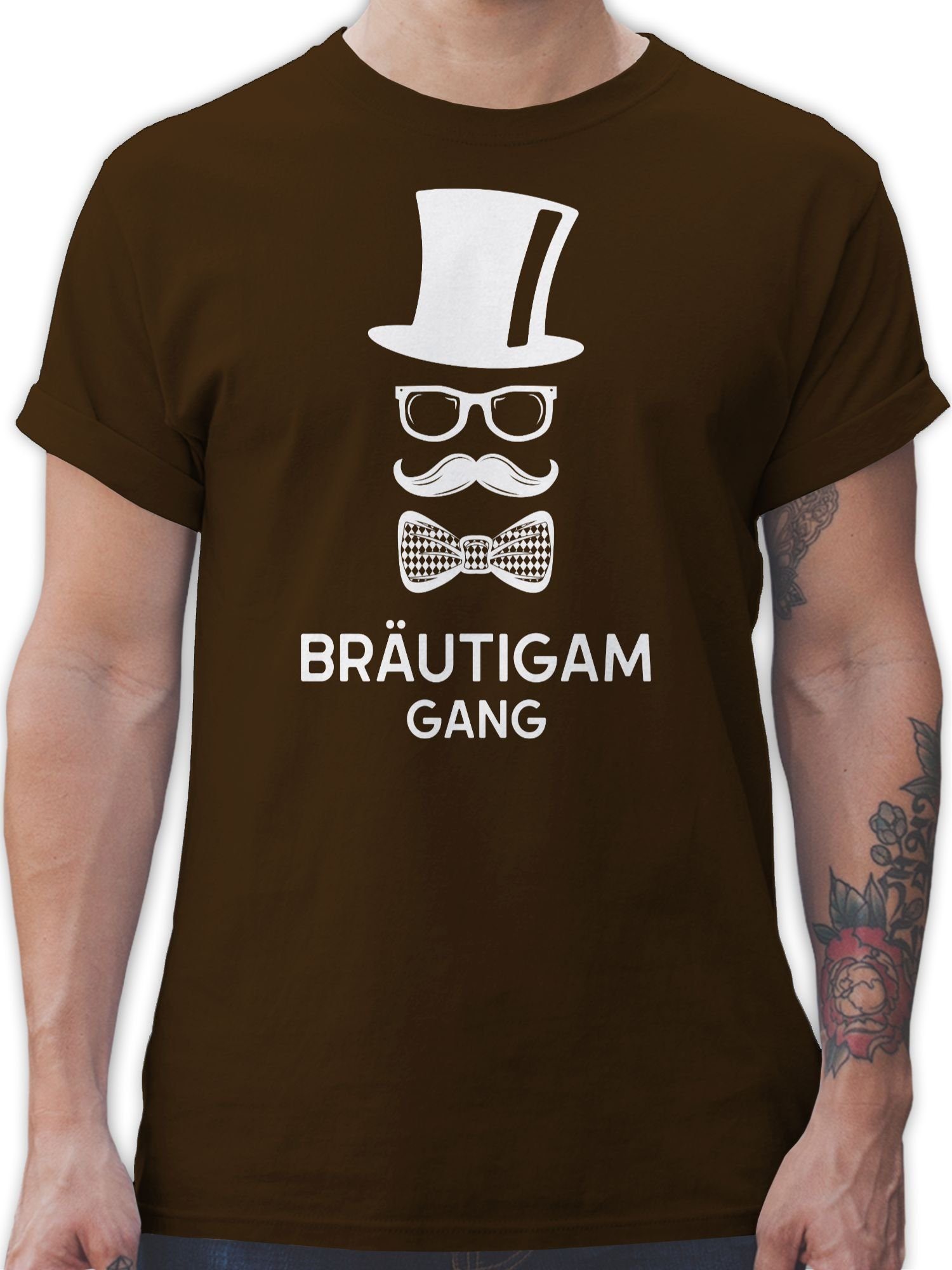 03 Hipster Bräutigam Team Shirtracer Groom Männer Braun Gang JGA T-Shirt