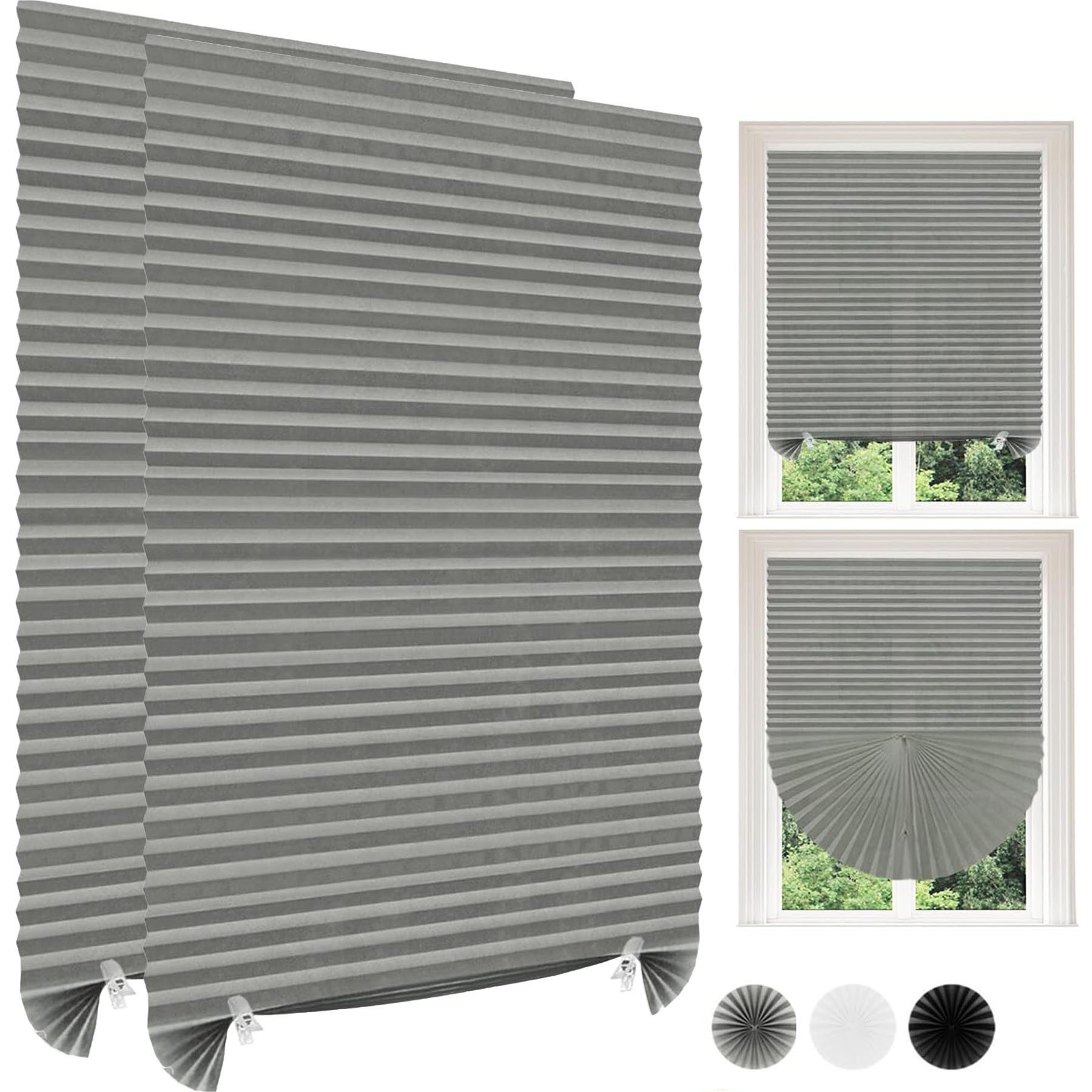 Mutig Plissee Fenster Plissee ohne Bohren,2 St. 60x150 cm mit Klettverschluss,Clips, Thermo Plisseerollo Innen,auf den Fensterrahmen,Sichtschutz, Klettverschluss anbringen, Sonnenschutz, pflegeleicht & lichtbeständig für Fenster & Tür