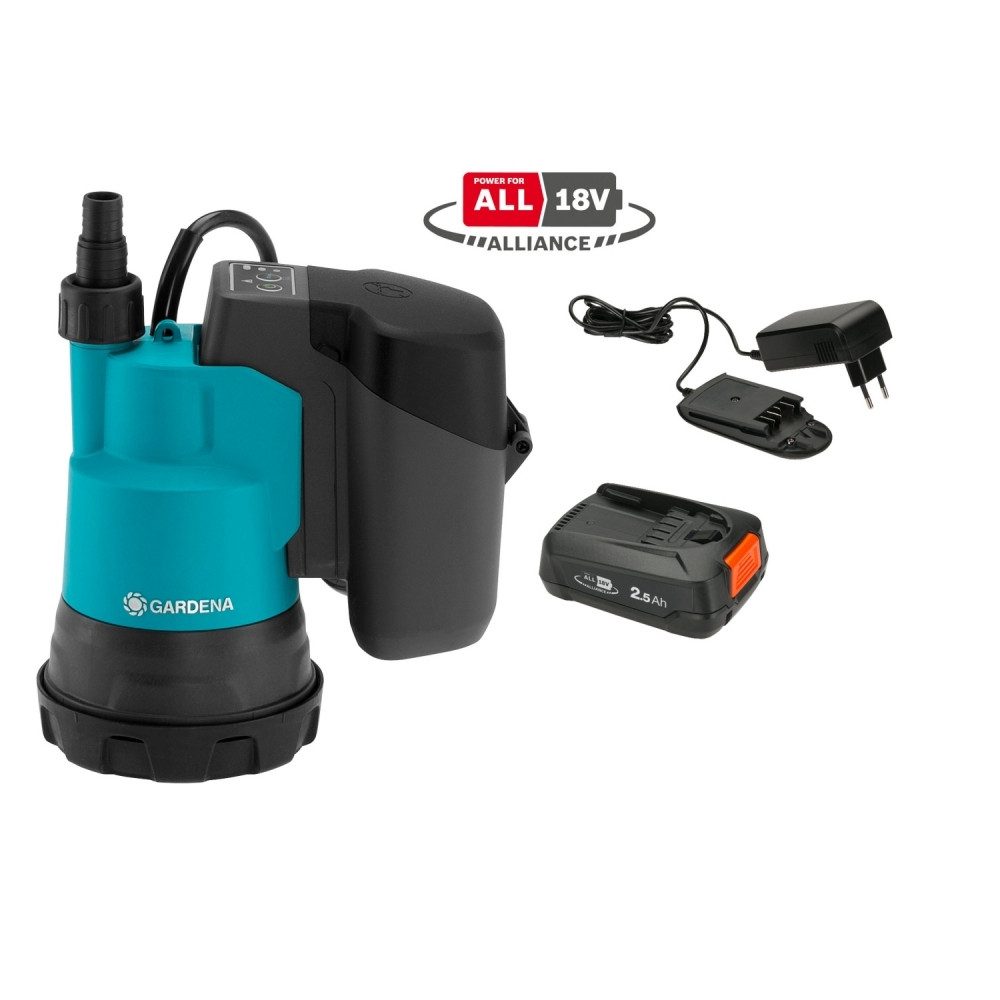 GARDENA Klarwasserpumpe Gardena Akku-Tauchpumpe 2000/2 18V P4A, 2.5Ah Akku.