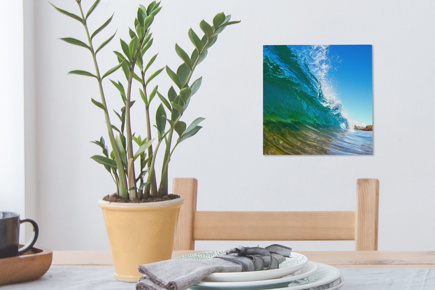 Leinwand einer vor Nahaufnahme Küste der (1 St), Hawaii OneMillionCanvasses® Schlafzimmer Bilder die von Wohnzimmer bricht, für Welle, Leinwandbild sich