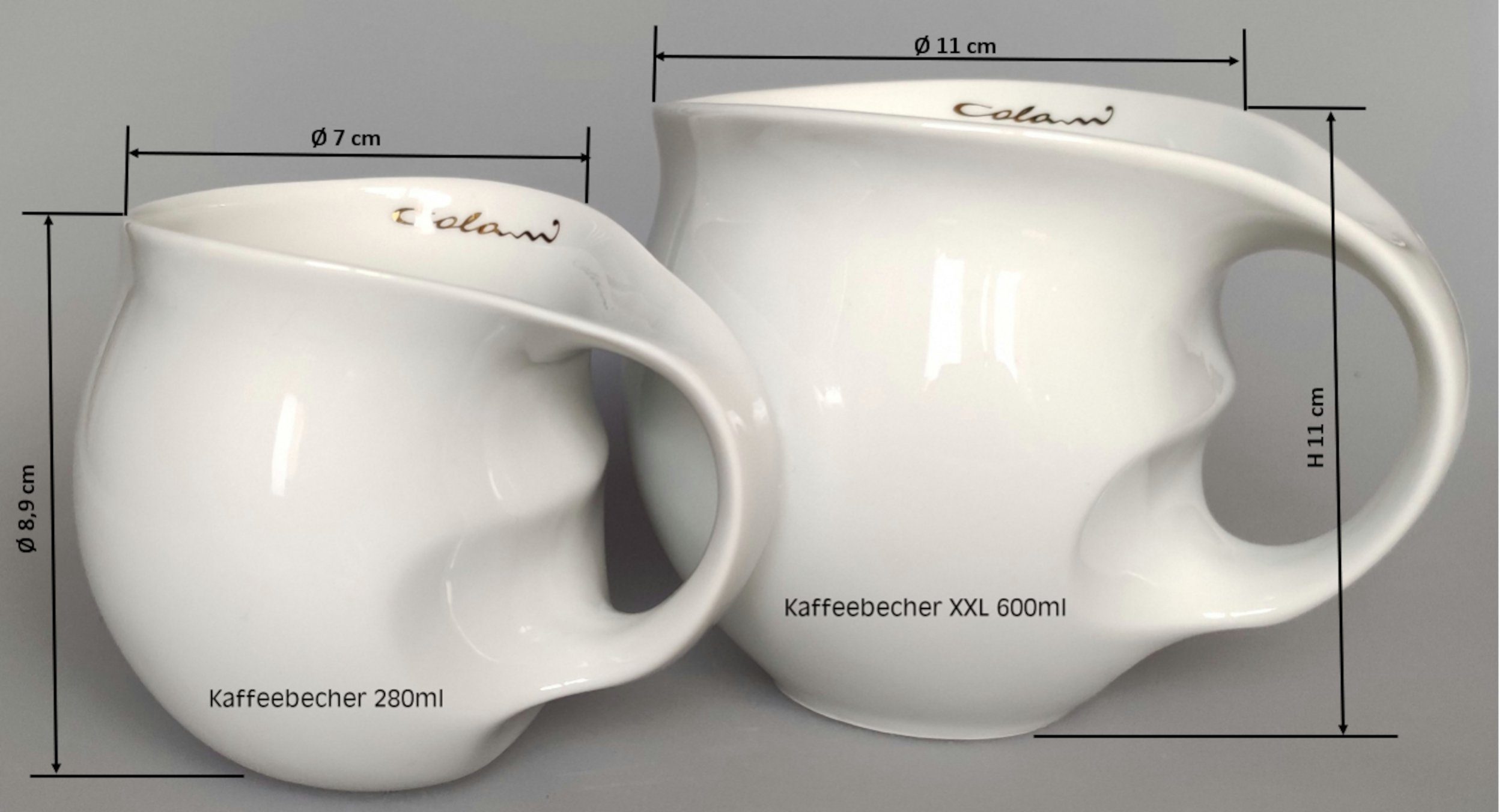 Colani Tasse Jumbotasse große Tasse XXL Kaffeebecher 600ml Capriole schwarz, 1-tlg., Porzellan, Spülmaschinenfest, Signatur außen, Schriftzug innen, Geschenkkarton