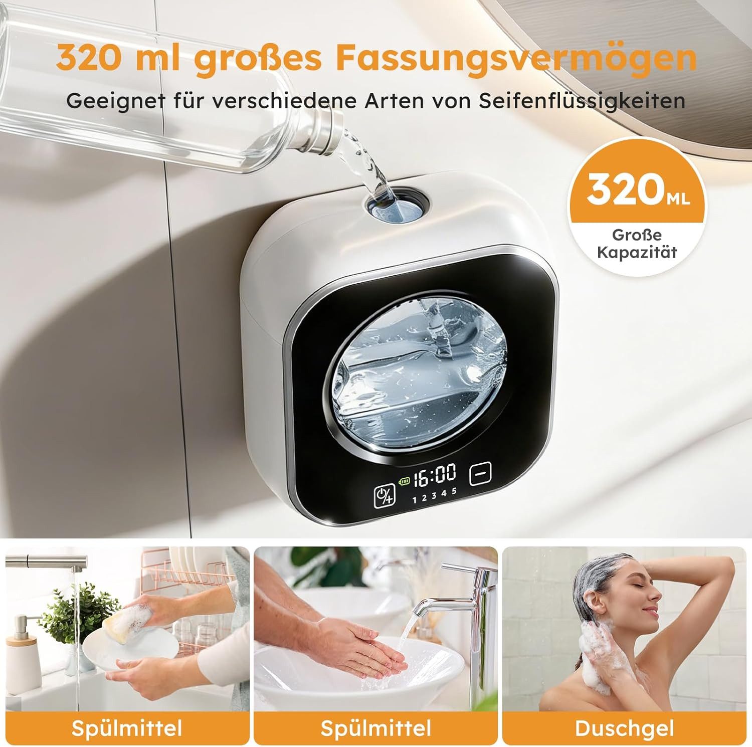 FELIXLEO Seifenspender Seifenspender Automatisch Wandbefestigung Schaum Sensor Weiß 320ML, (1-tlg) – Bild 4 von 5