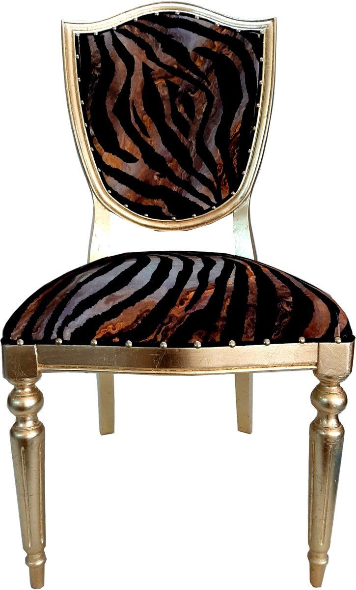 Casa Padrino Esszimmerstuhl Art Deco Luxus Esszimmer Stuhl Leopard / Gold - Luxus Hotel Möbel
