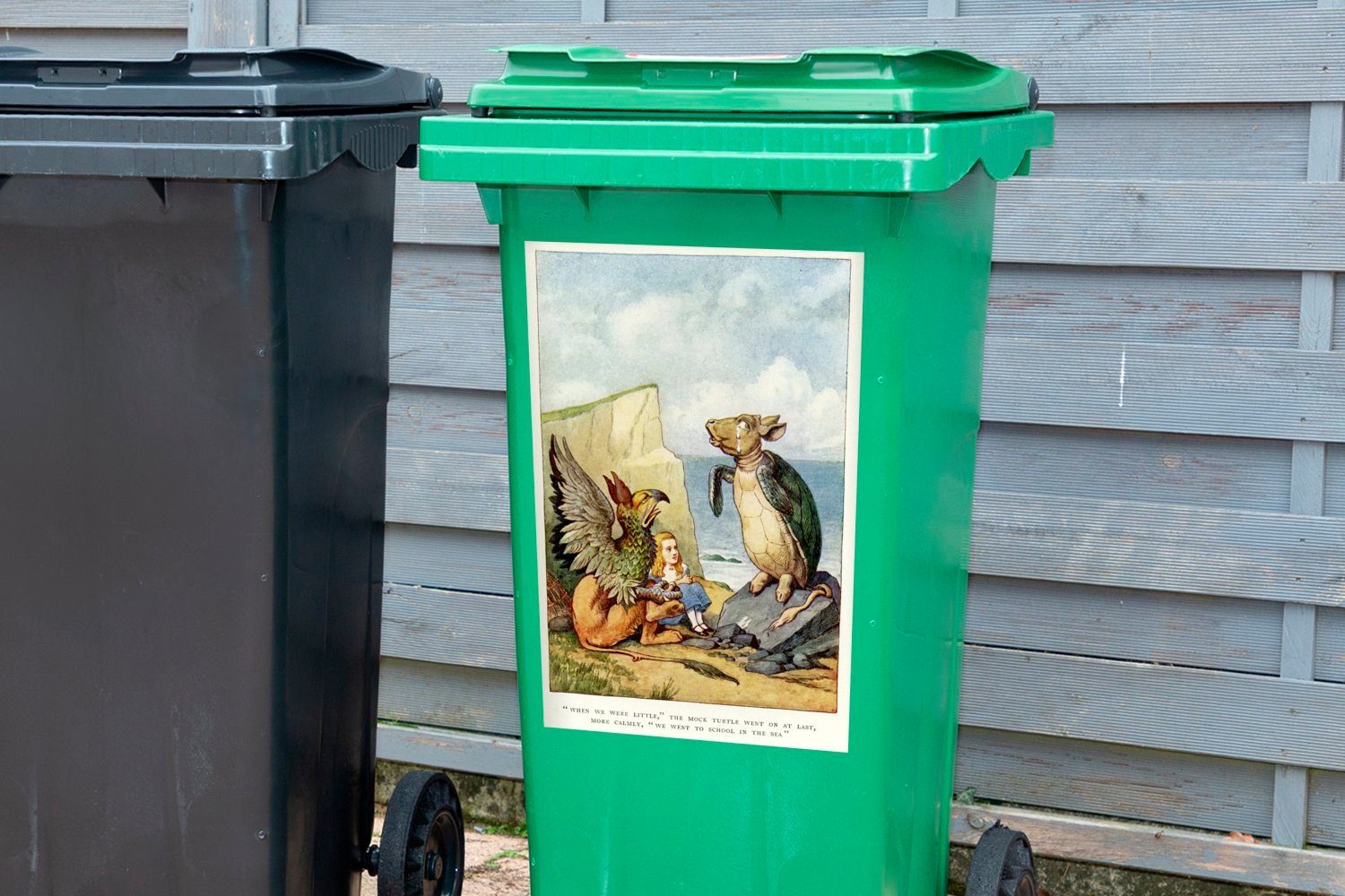 Alice Sticker, Schildkröte (1 Vintage-Illustration Mülleimer-aufkleber, Mülltonne, Container, MuchoWow Wandsticker mit St), der Abfalbehälter