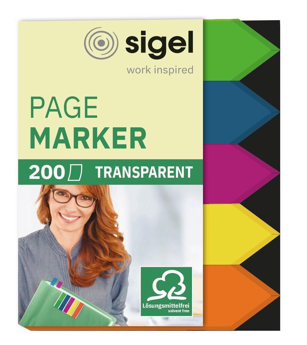 Sigel Haftnotizblock Haftmarker 200 Blatt beschriftbar in 5 leuchtenden Farben