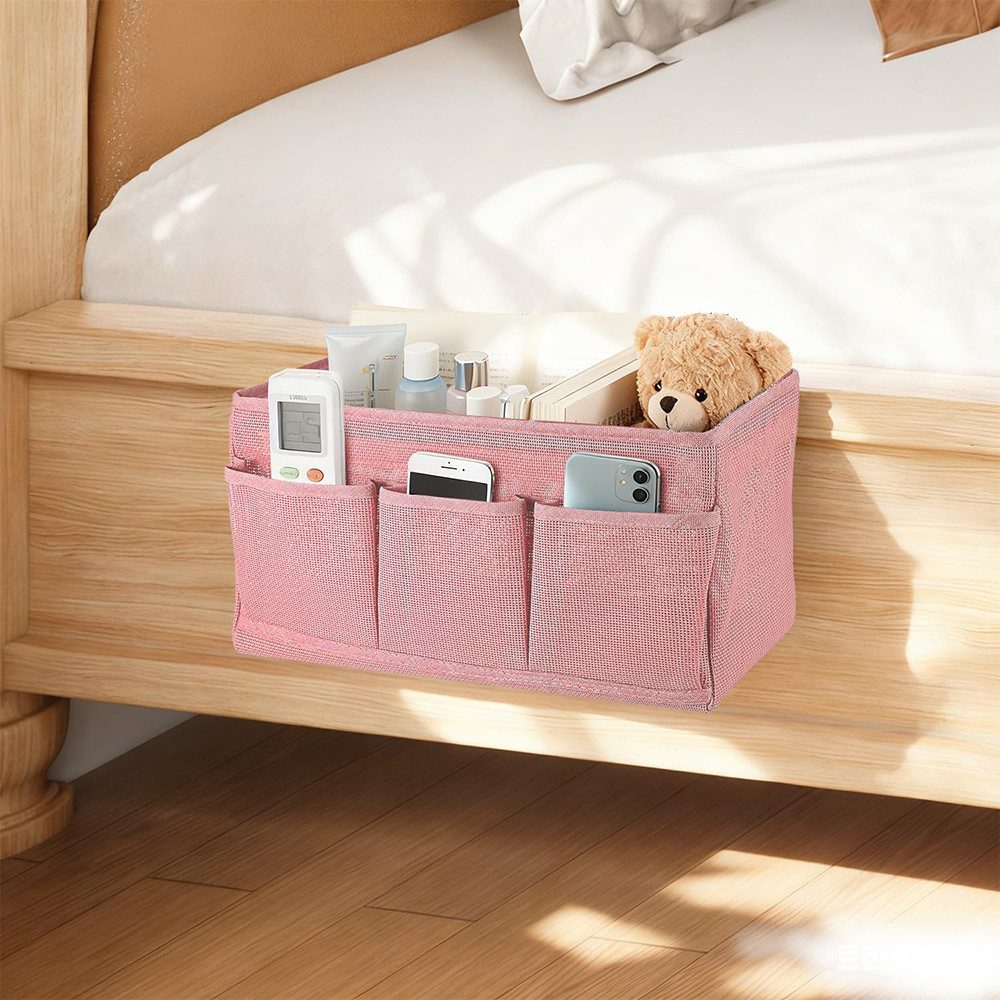 Diwzbyn Betttasche Bett-Organizer Hängeaufbewahrung mit 3 Fächern – Betttasche, für Handy, Bücher & Zubehör – für Bettgestell, Studentenwohnheim
