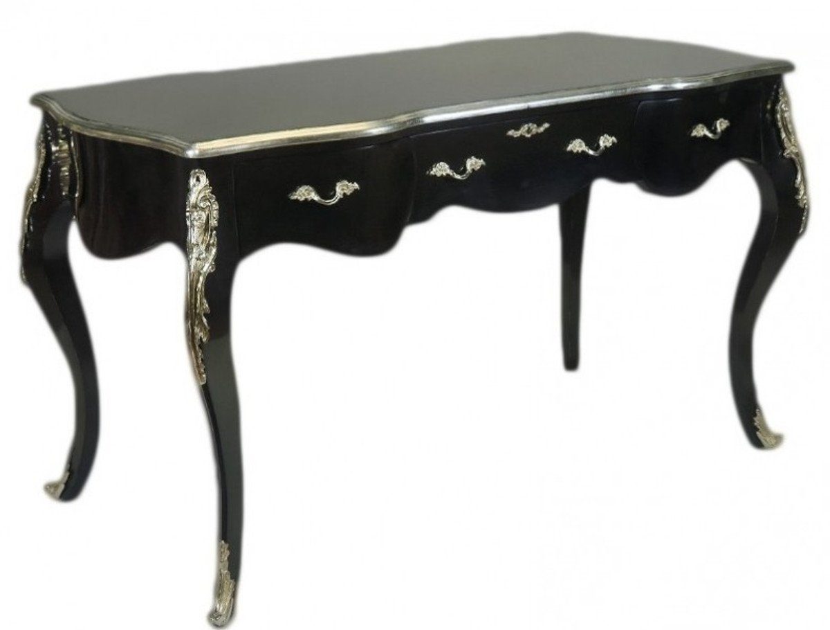 Casa Padrino Schreibtisch Luxus Barock Sekretär Schwarz / Silber 150 cm - Schreibtisch Luxus Möbel