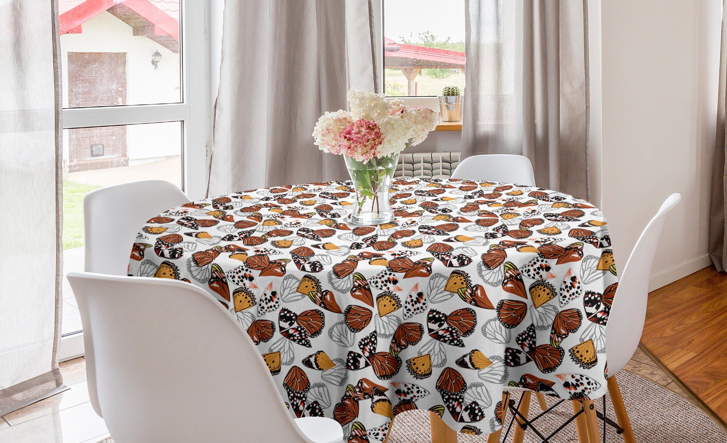 Abakuhaus Tischdecke Kreis Tischdecke Abdeckung für Esszimmer Küche Dekoration, Insekten Abstrakte Schmetterlings-Flügel