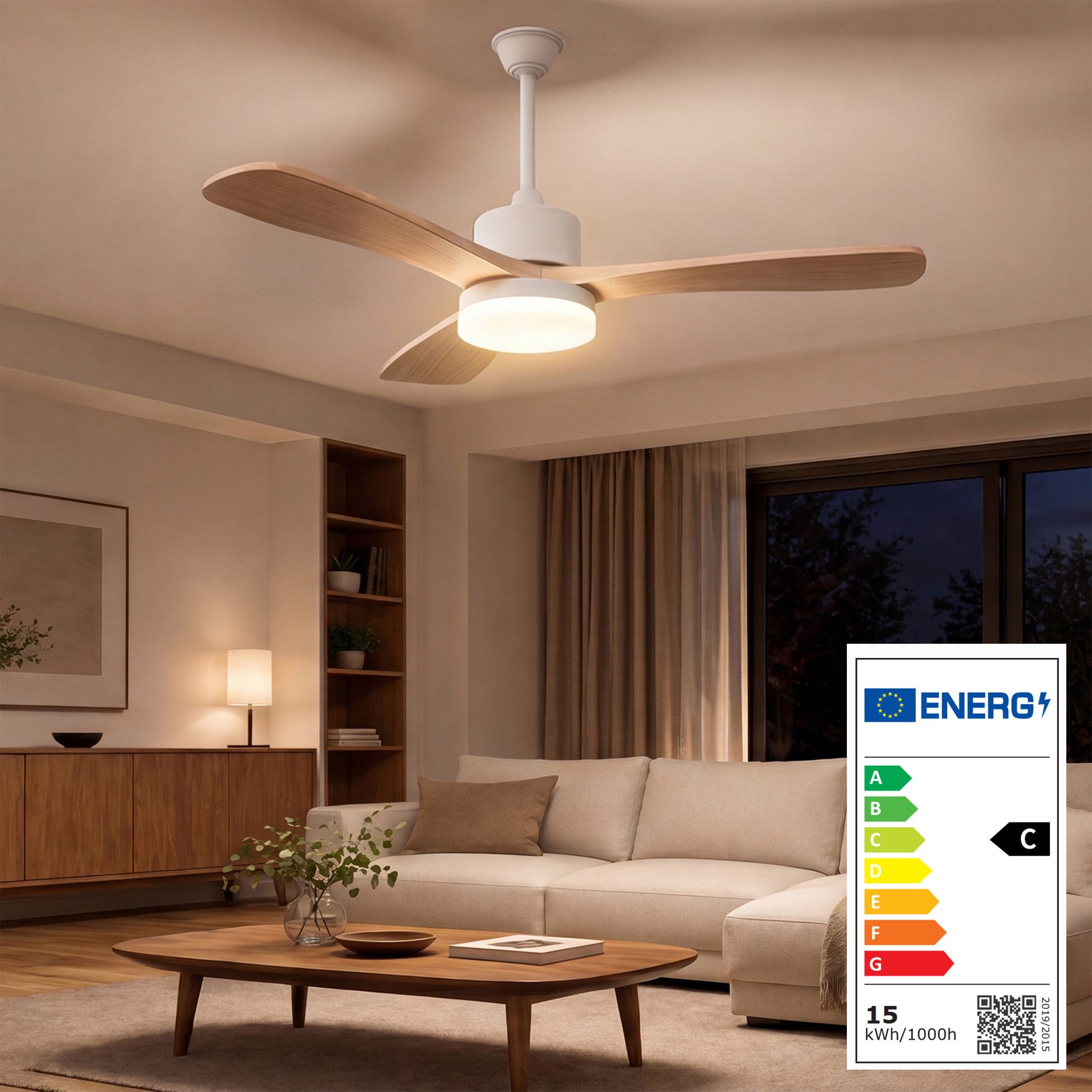 Furnishings Home Deckenventilator Ventilatorleuchte Deckenlampe mit Fernbedienung Leiser, 6 Stufen, 106 cm Durchmesser, DC Motor, Dimmbare LED, Sommer/Winterfunktion