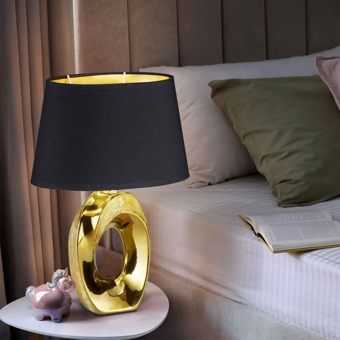 etc-shop Tischleuchte Leuchtmittel nicht inklusive Nachttischleuchte gold Tischlampe Wohnzimmer Textil