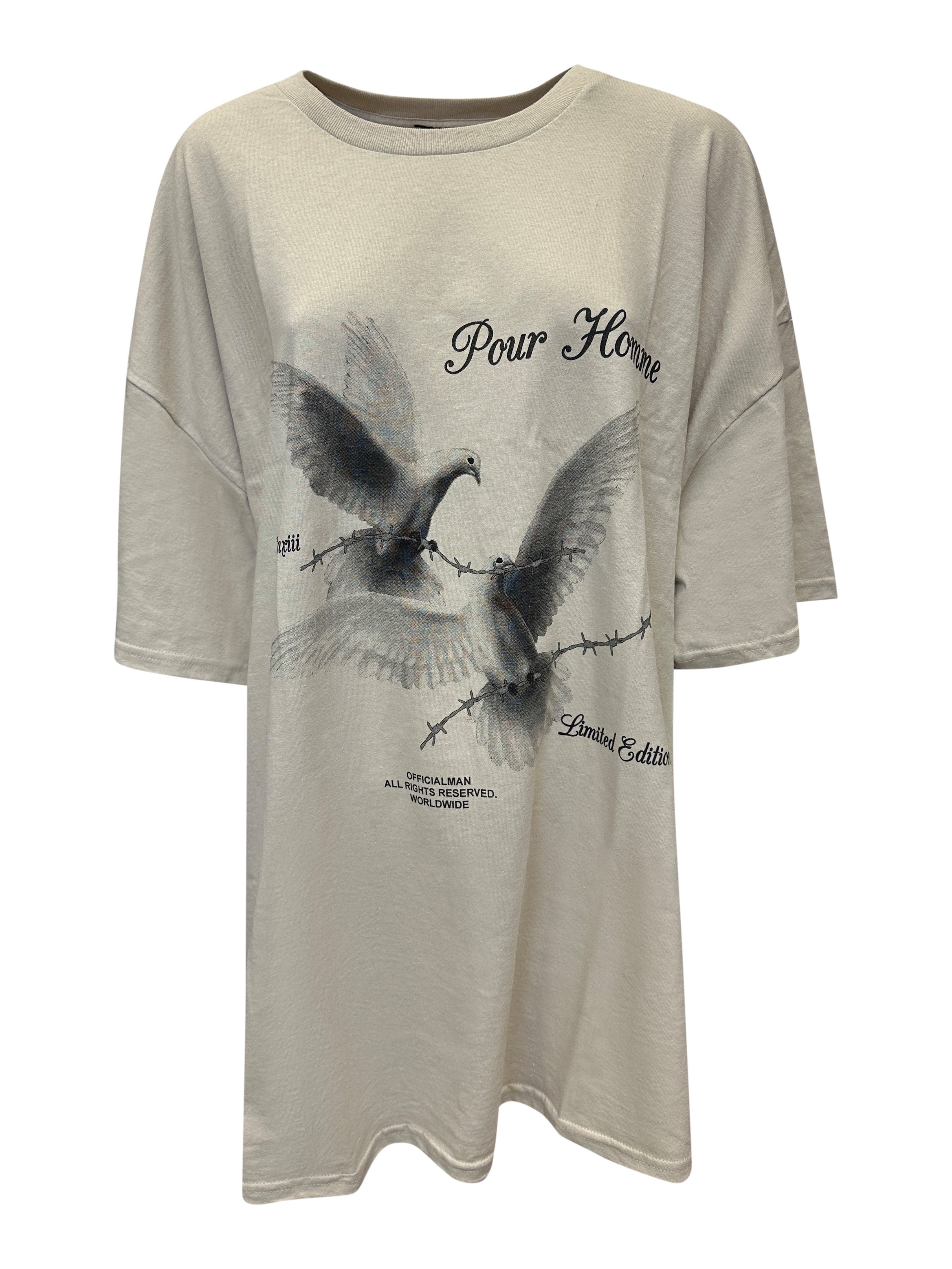 Worldclassca T-Shirt Worldclassca Oversized Print Weiße Tauben T-Shirt lang günstig online kaufen