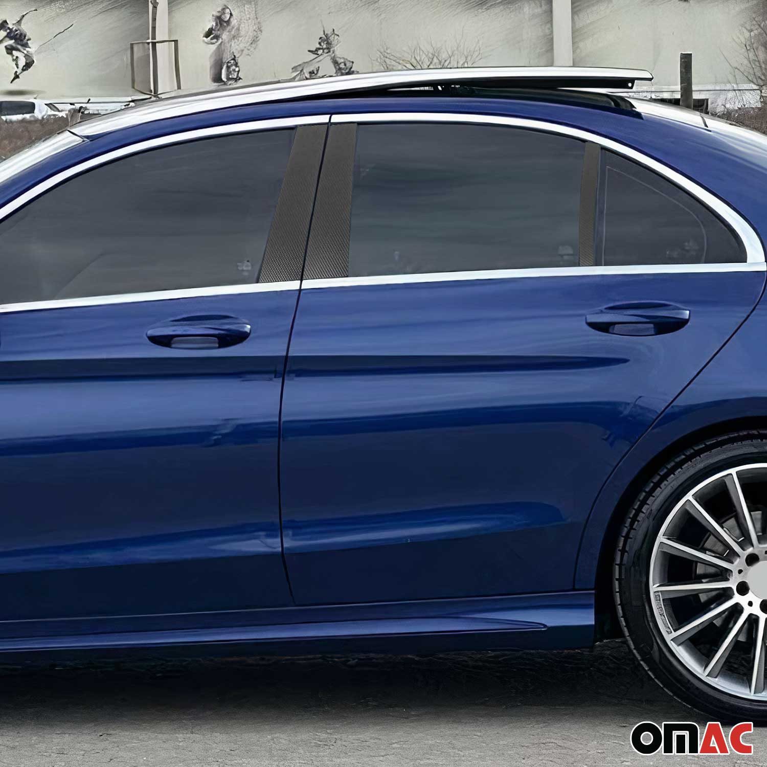 OMAC Zierleisten-Aufkleber B-Säule Türsäulen für Mercedes C Klasse W205 2014-2021 Chrom, (6tlg), Langlebig,Einfache Reinigung,Einfache Installation,Rostbeständig