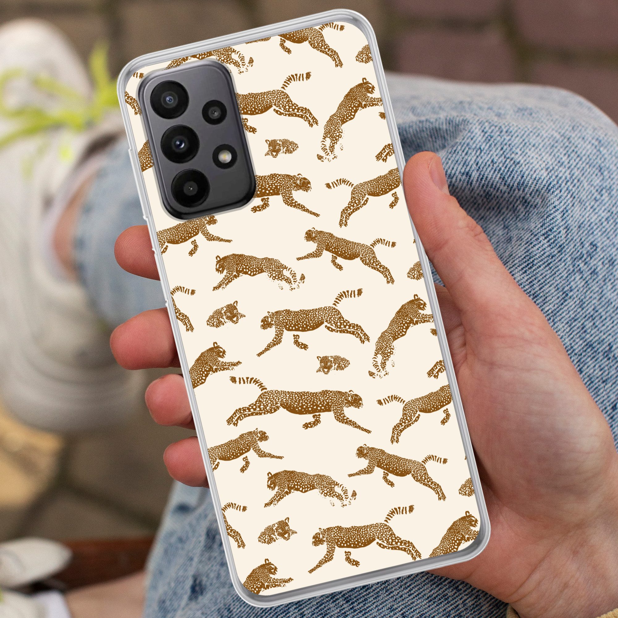 MuchoWow Handyhülle für Samsung Galaxy A23 5G Panther - Tiere - Beige - Braun - Muster, Smartphone-Bumper, Print, Handy Schutzhülle Dünn