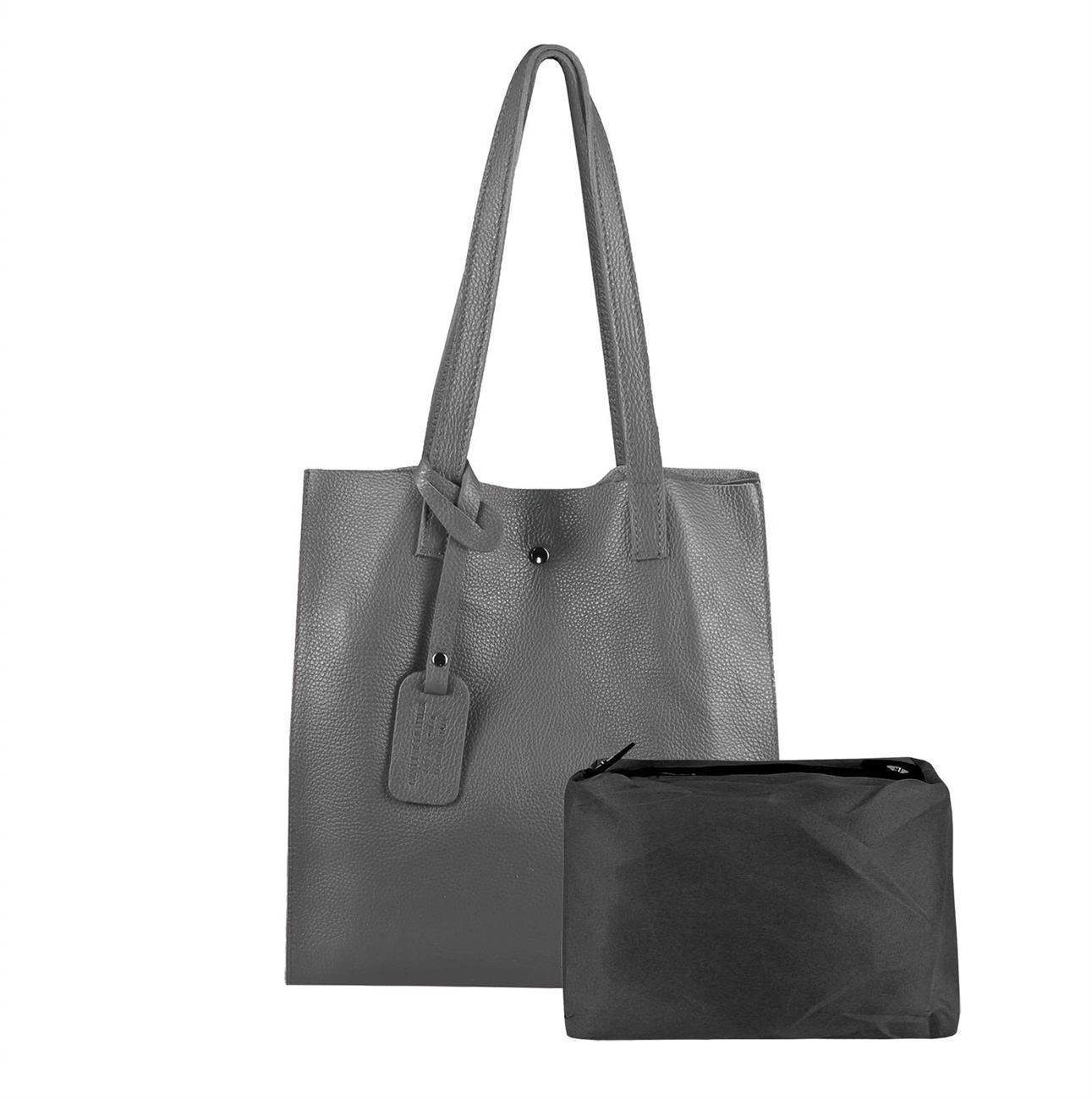 ITALYSHOP24 Schultertasche Made in Italy Damen Leder Shopper Schultertasche, italienisches XL Handtaschen-Set aus 2 Taschen