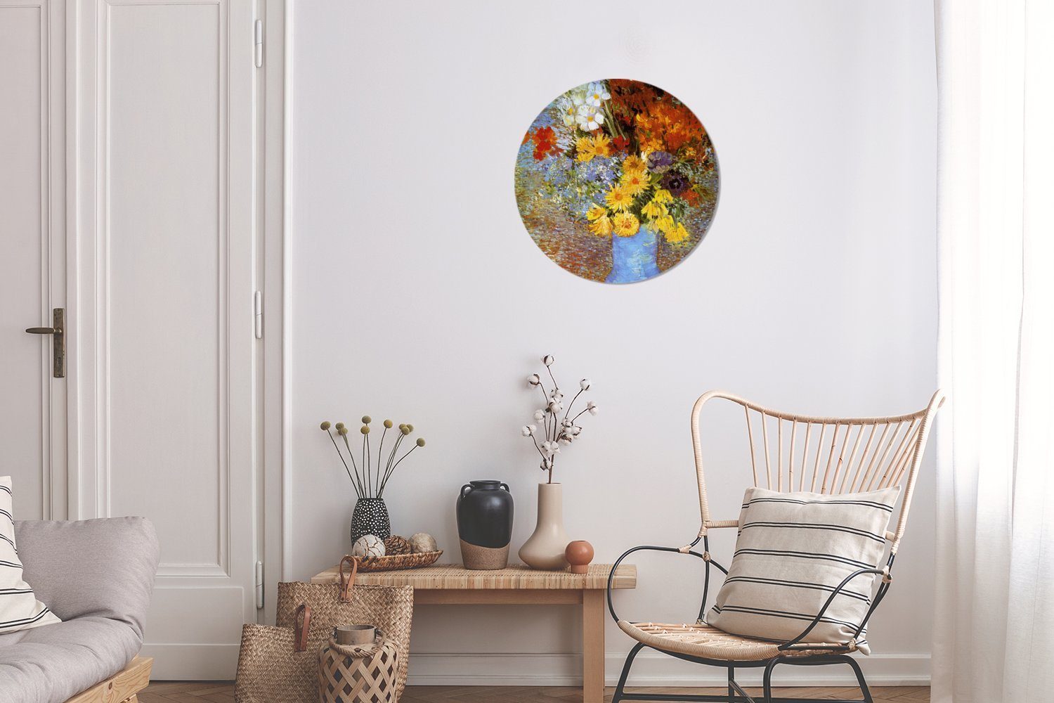 Vincent Gemälde von (1 Tapetenkreis St), Rund, Gogh für Vase Gänseblümchen Tapetenaufkleber, - Anemonen Kinderzimmer, van MuchoWow Wandsticker mit und Wohnzimmer