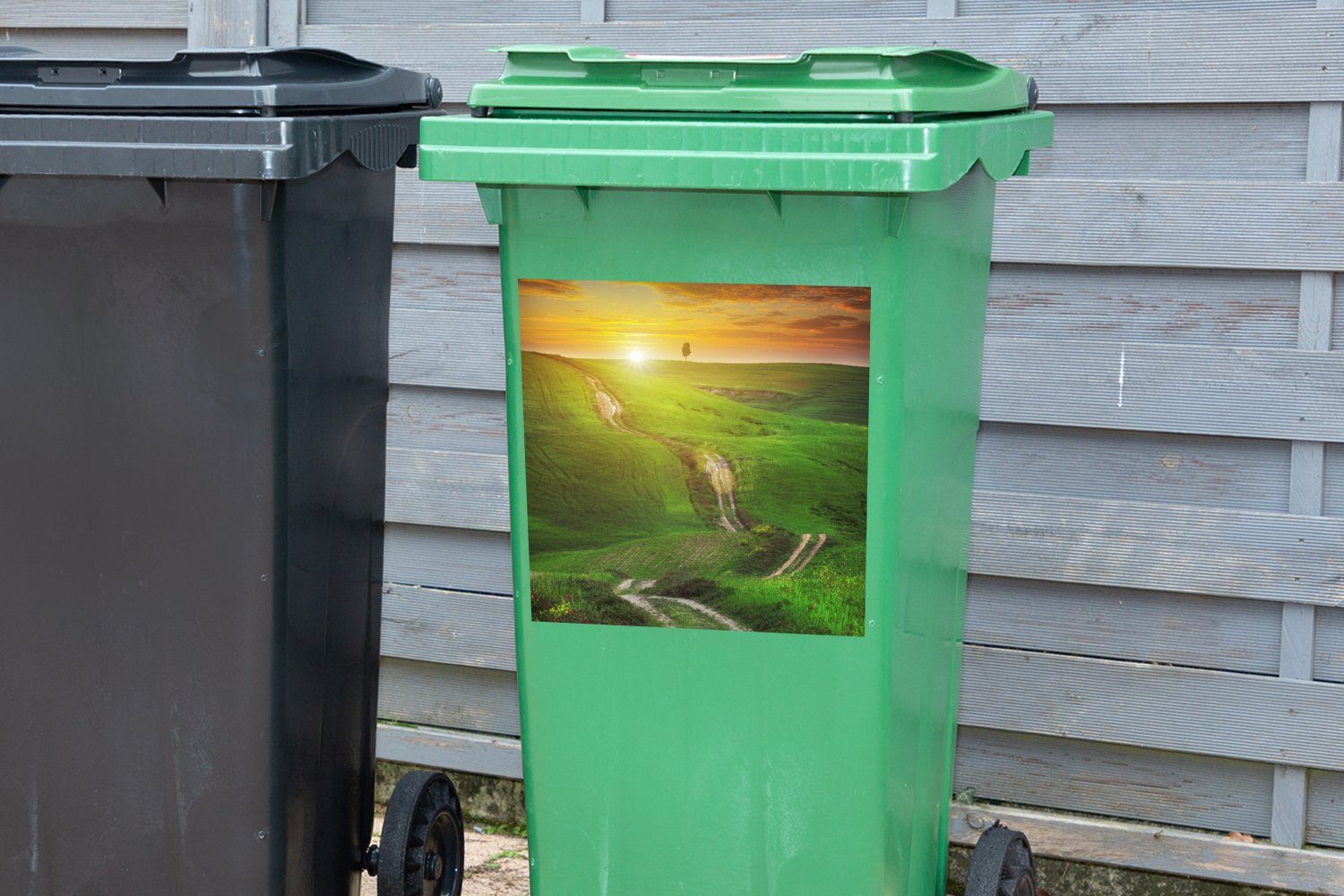 Sticker, (1 Abfalbehälter Sonne Mülltonne, Mülleimer-aufkleber, Container, - Hügel St), Toskana MuchoWow Wandsticker -