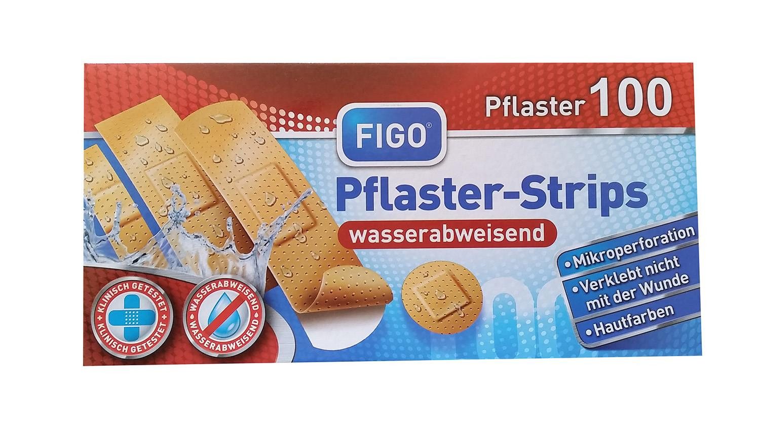 FIGO Wundpflaster 100 Pflaster Heftpflaster Strips Fingerpflaster Wundpflaster (Stück, 100 St., Figo Pflaster Strips), Pflasterstrips Wundpflaster Pflasterstreifen Pflasterverband