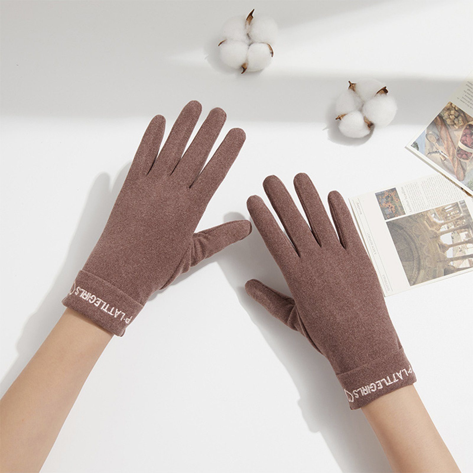 Rutaqian Strickhandschuhe Touchscreen Gefüttert 1 Fingerhandschuhe Cameo Fleece Damen Warm Handschuhe Damen für Warme Sport Winter Paar Braun