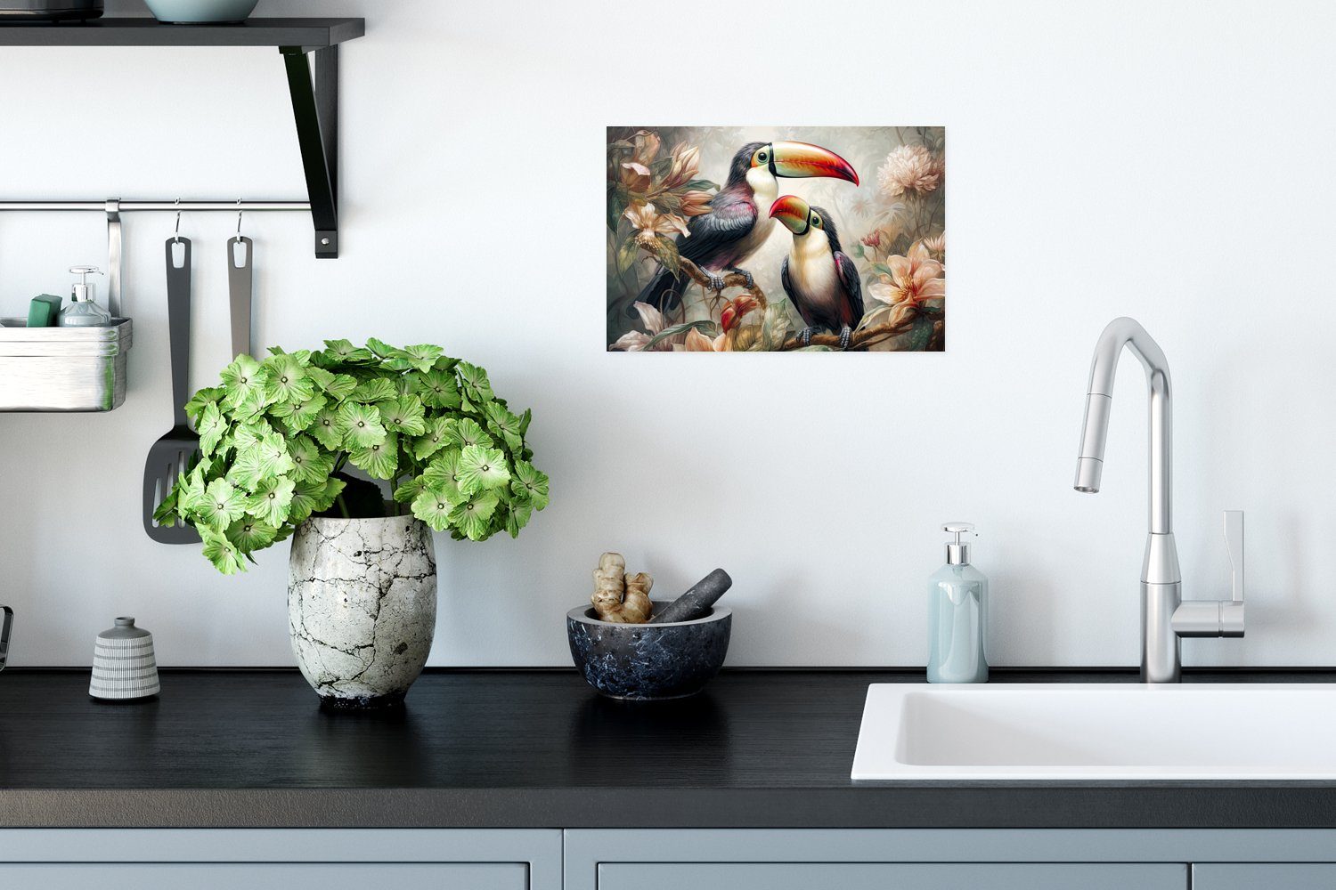 MuchoWow Poster Tukan - Vögel für - Wandposter Poster, - Rahmen Blumen (1 Wohnzimmer, Ohne St), Wandbild, Dschungel