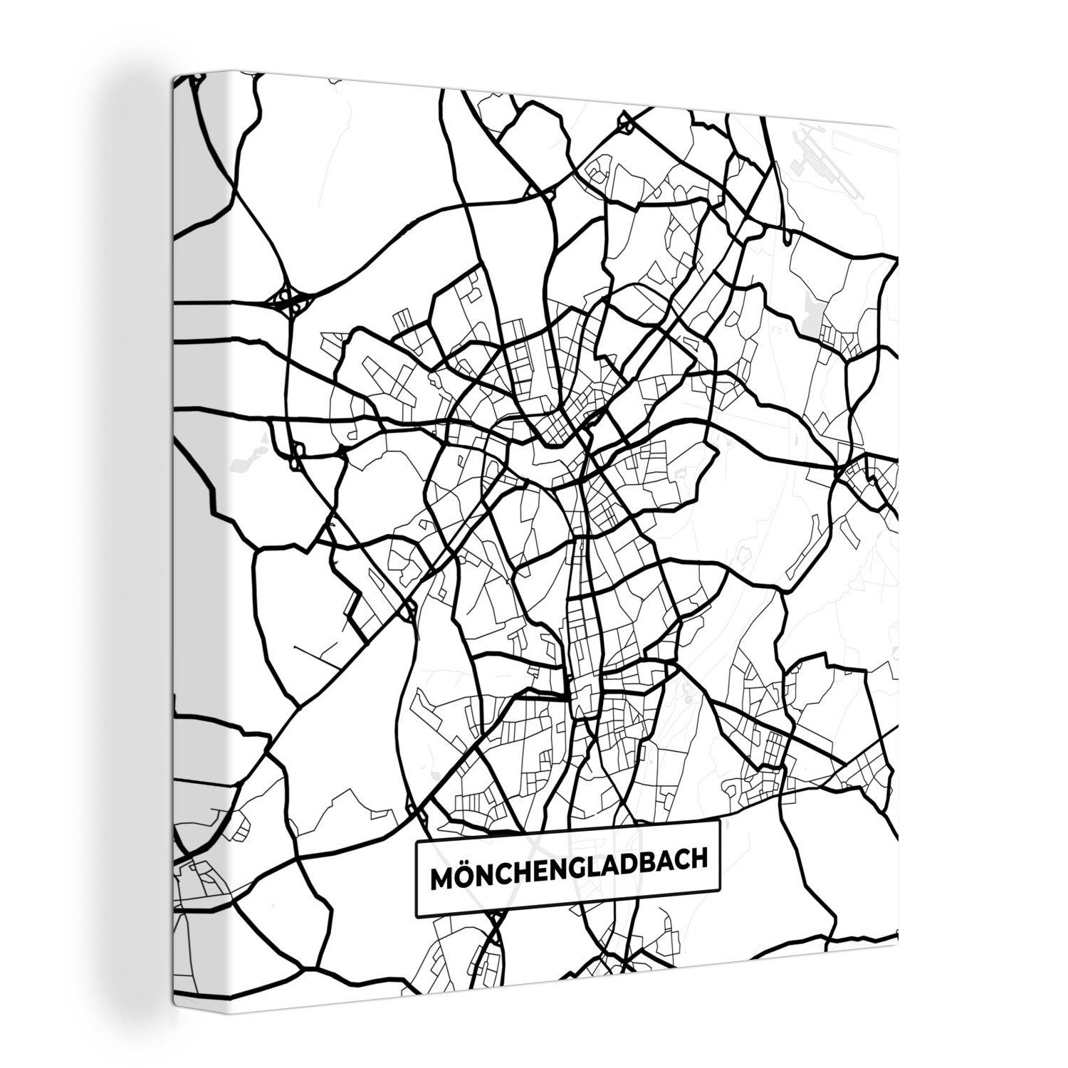 OneMillionCanvasses® Leinwandbild Mönchengladbach - Karte - Stadtplan, (1 St), Leinwand Bilder für Wohnzimmer Schlafzimmer