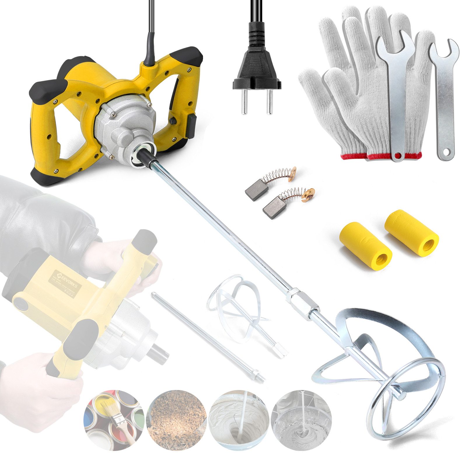 GARRYFIZH Rührwerk 2600W Elektrischer Betonmischer, 2600 W, Handrührgerät für Beton Zement Dünnbettmörtel Fugenmörtel Gips Farbe