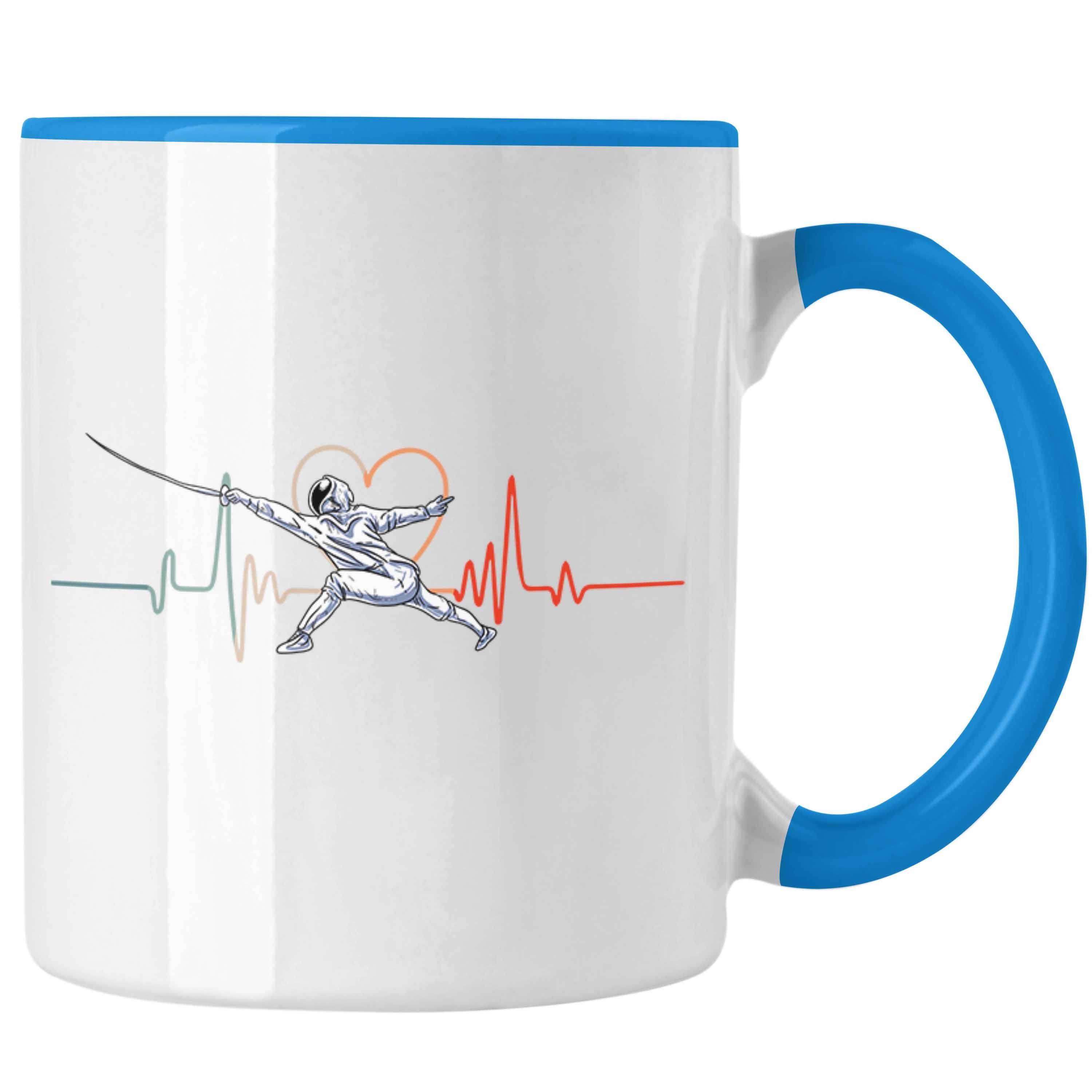 Trendation Tasse Lustige Fechten-Tasse Geschenk für Fechter Herzschlag Blau
