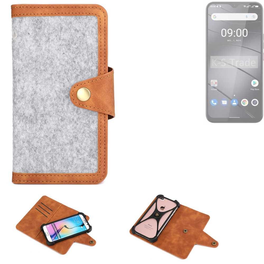 K-S-Trade Handyhülle für Gigaset GS5, Handyhülle Schutzhülle Filz-Hülle Kunst-Leder hellgrau braun